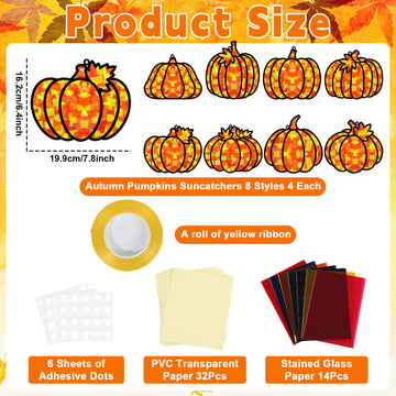 32 Sets Pumpkin Suncatchers Craft Kit DIY Window Stained Glass Effect Fall Pumpkin Paper Crafts Home School Classroom Autumn Tha