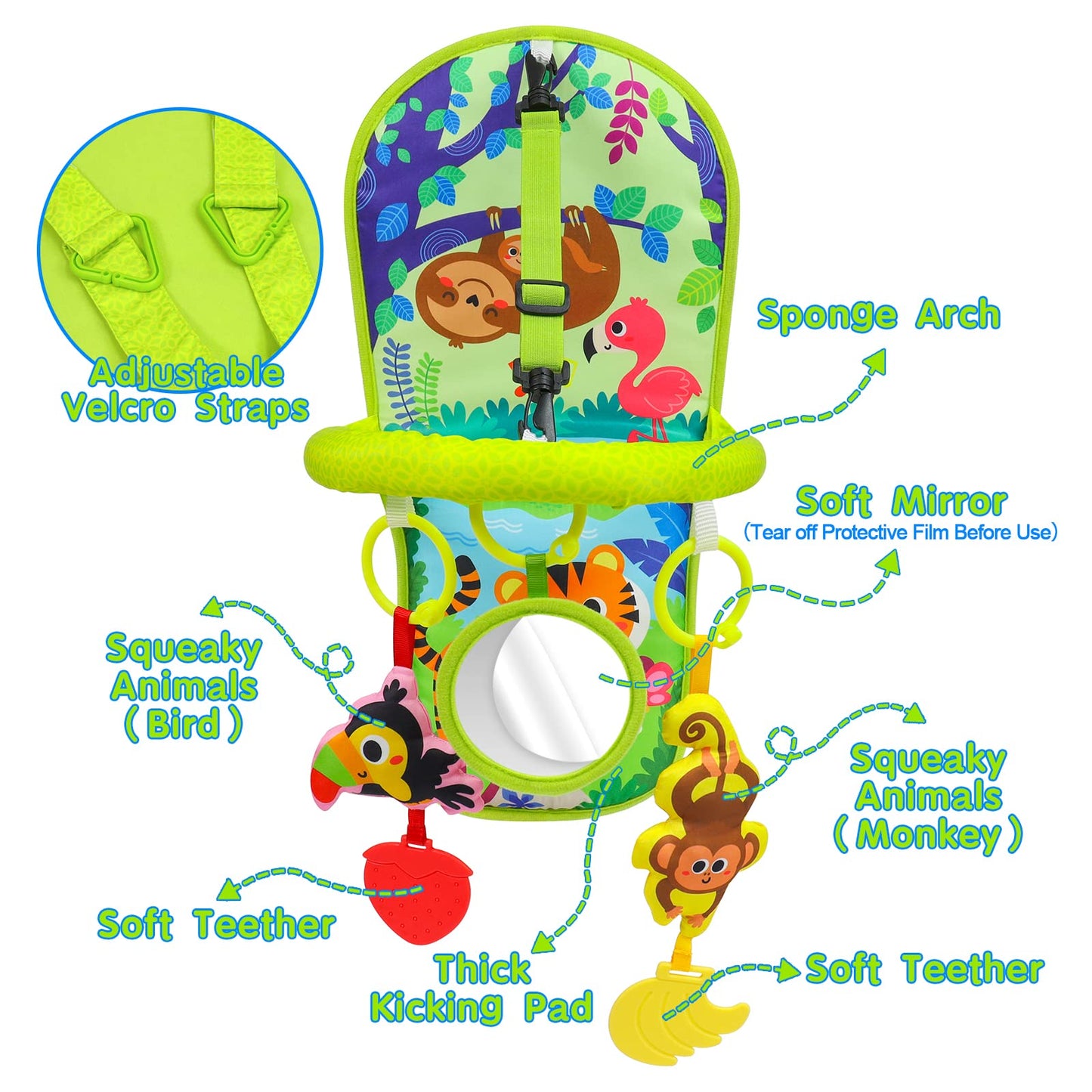 Okooko Car Seat Toy Rear Facing Car Seat Toy Baby Travel Toy Kick And Play With Baby Mirror Plush Toys Thickened Pad Adjustable Sensory Toy For Newborn Baby Infant
