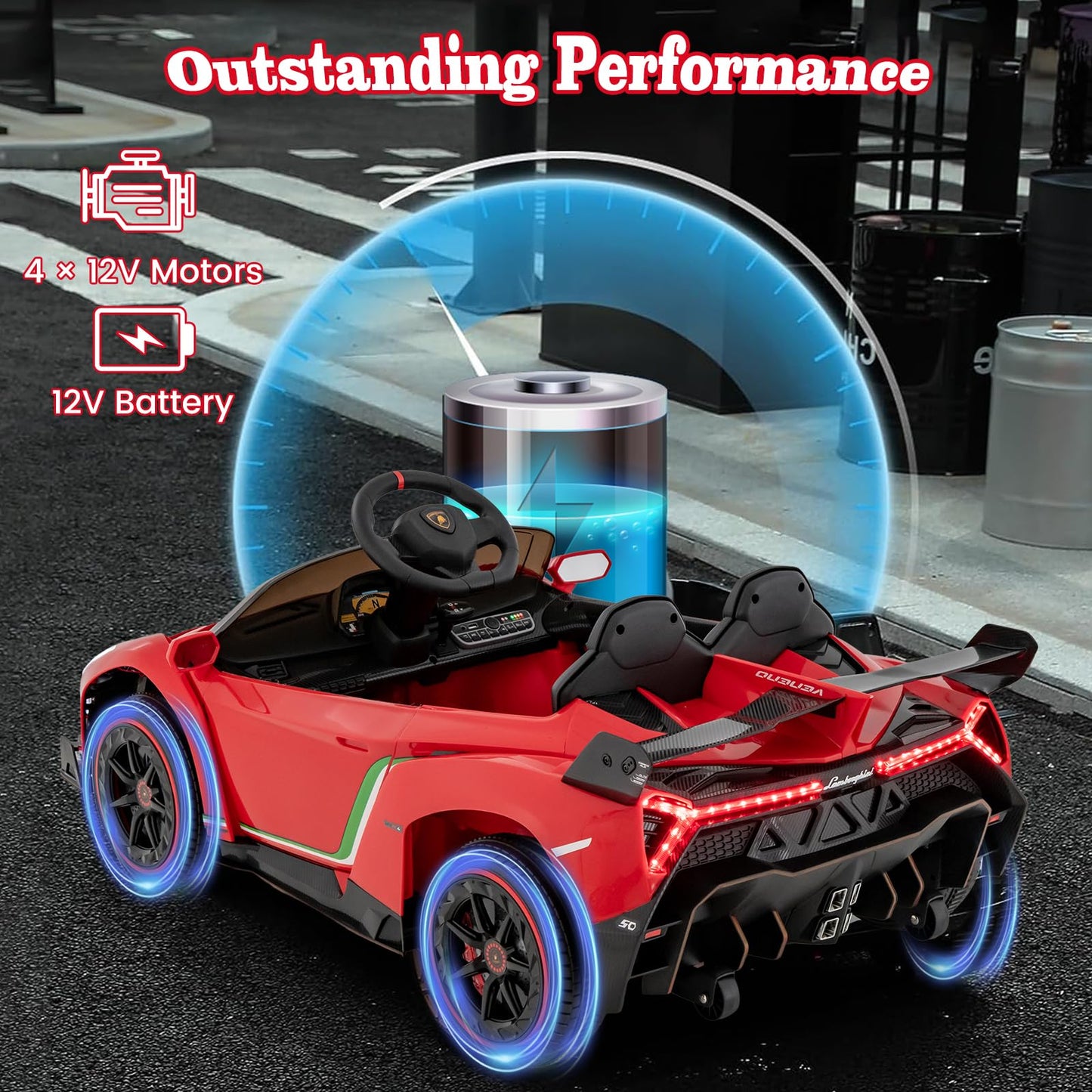 Costzon Ride On Car, Lamborghini Licensed 12V Battery Powered 4Wd Sports Car With Remote Control, 3 Speeds, Hydraulic Doors, Led Lights, Towing Wheel, Horn, Music, Electric Vehicle For Kids Aged 3-8