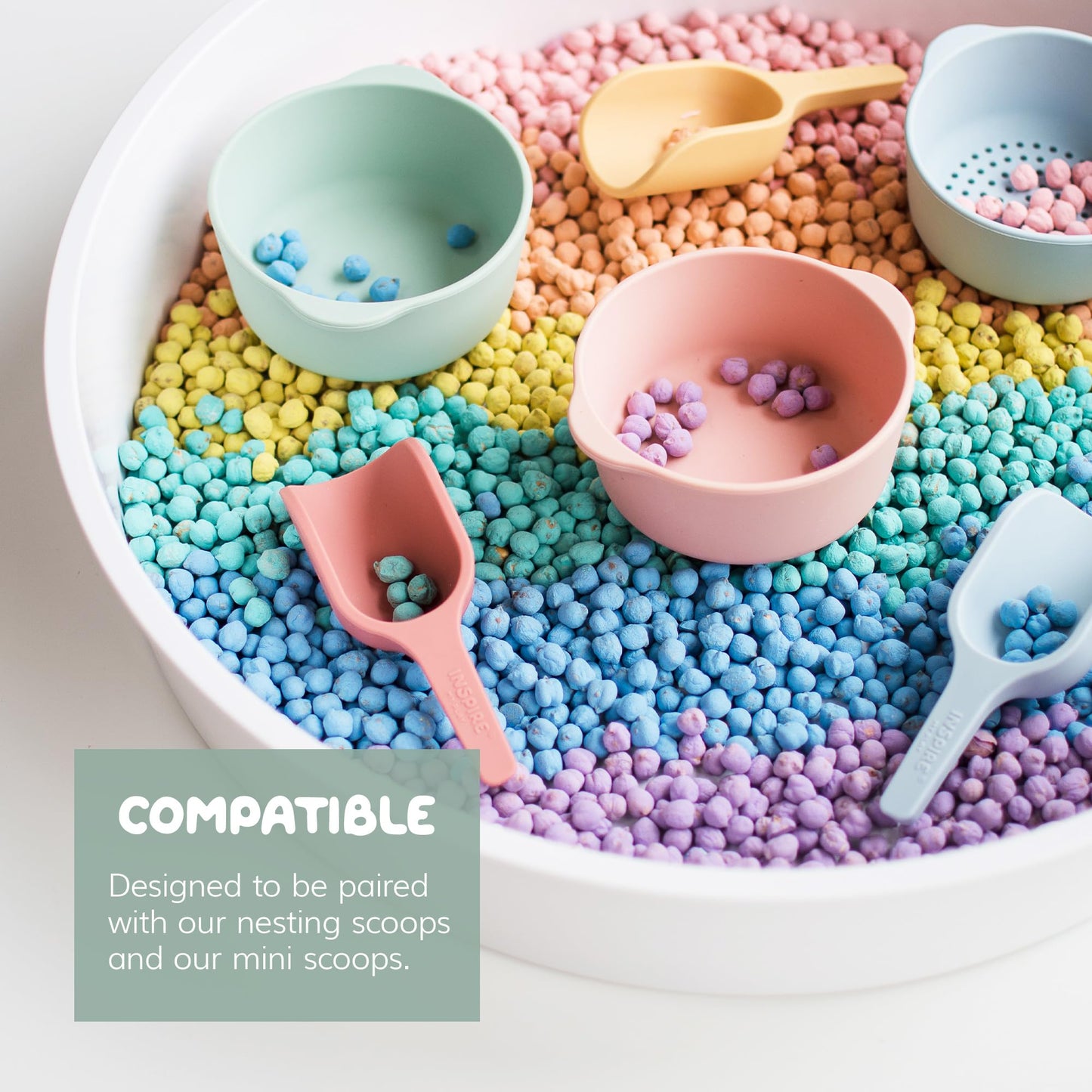 Inspire My Play - 3 X Nesting Bowls And Sieve - Perfect For Sensory Playtray - Sensory Bin Accessories - Special Education Classroom Supplies - Montessori Education Toys