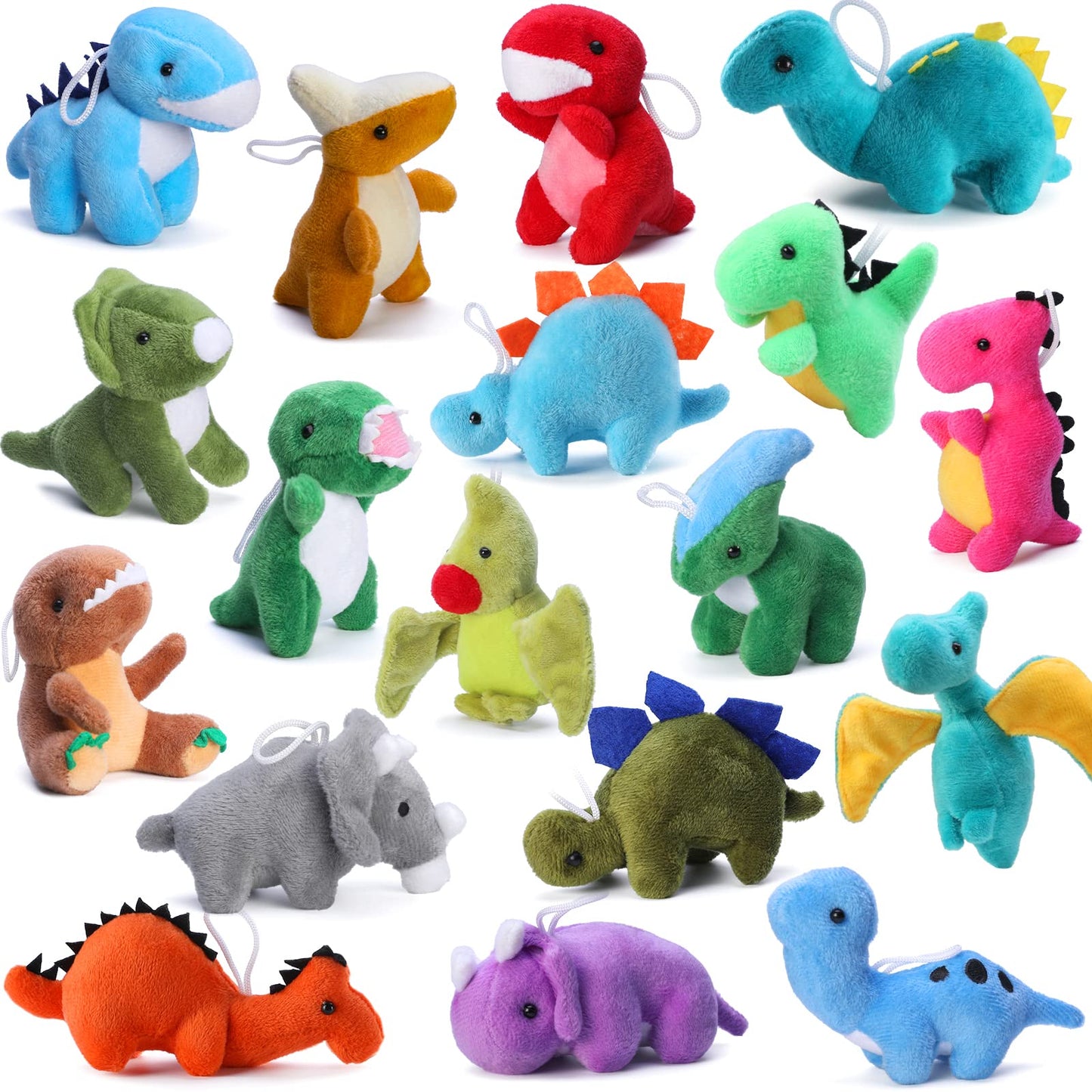 18 Pack Plush Dinosaur Toys Bulk, Mini Soft Stuffed Animal Cute Dinosaur Figures, Keychain Decoration For Goodie Bag Filler, Cla