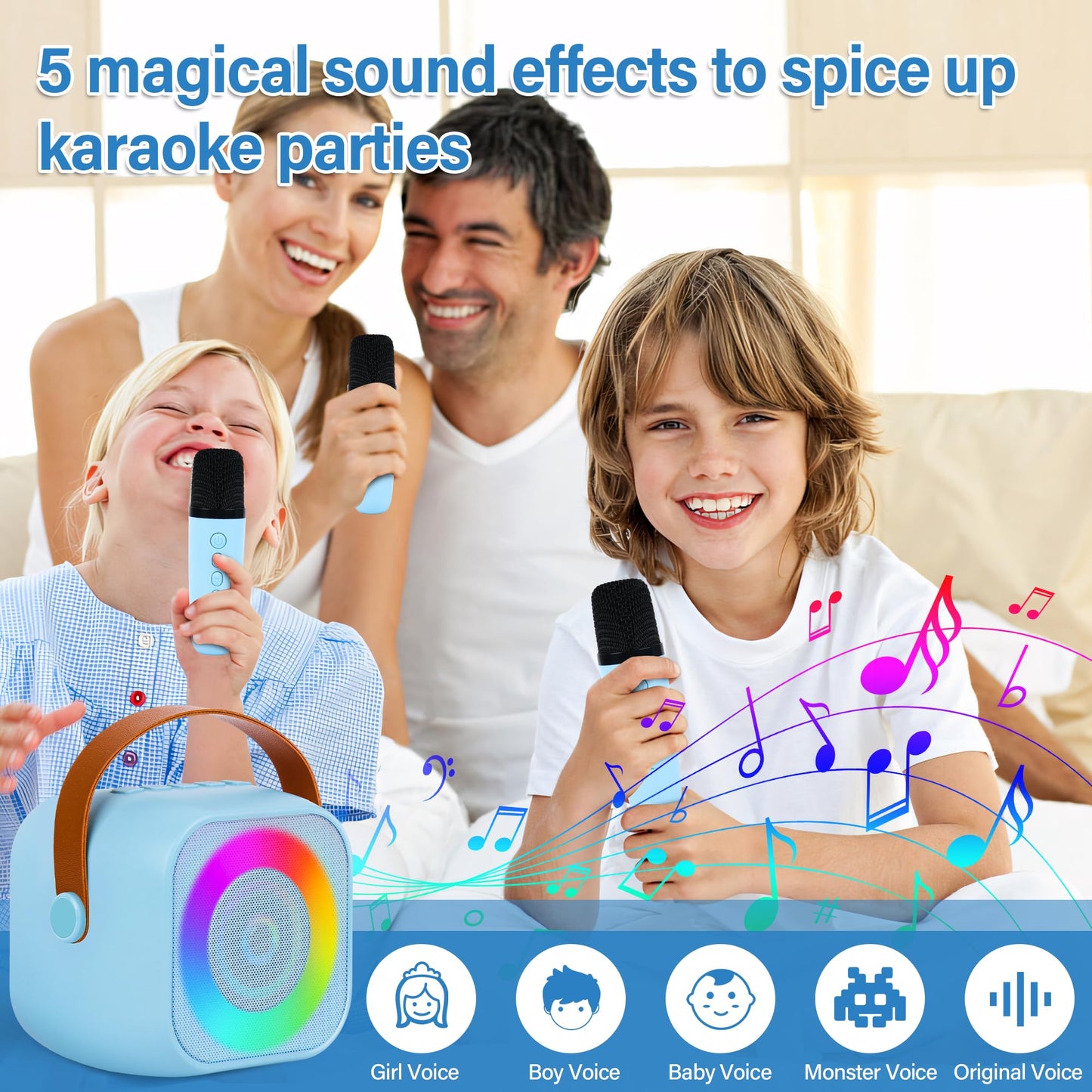 Mini Karaoke Machine For Kids,Portable Bluetooth Speaker With Wireless Microphone And Led Lights, Birthday Gifts For Girls Ages 4 For Kids Toddler,Gifts For Boys Birthday Gift (Blue)