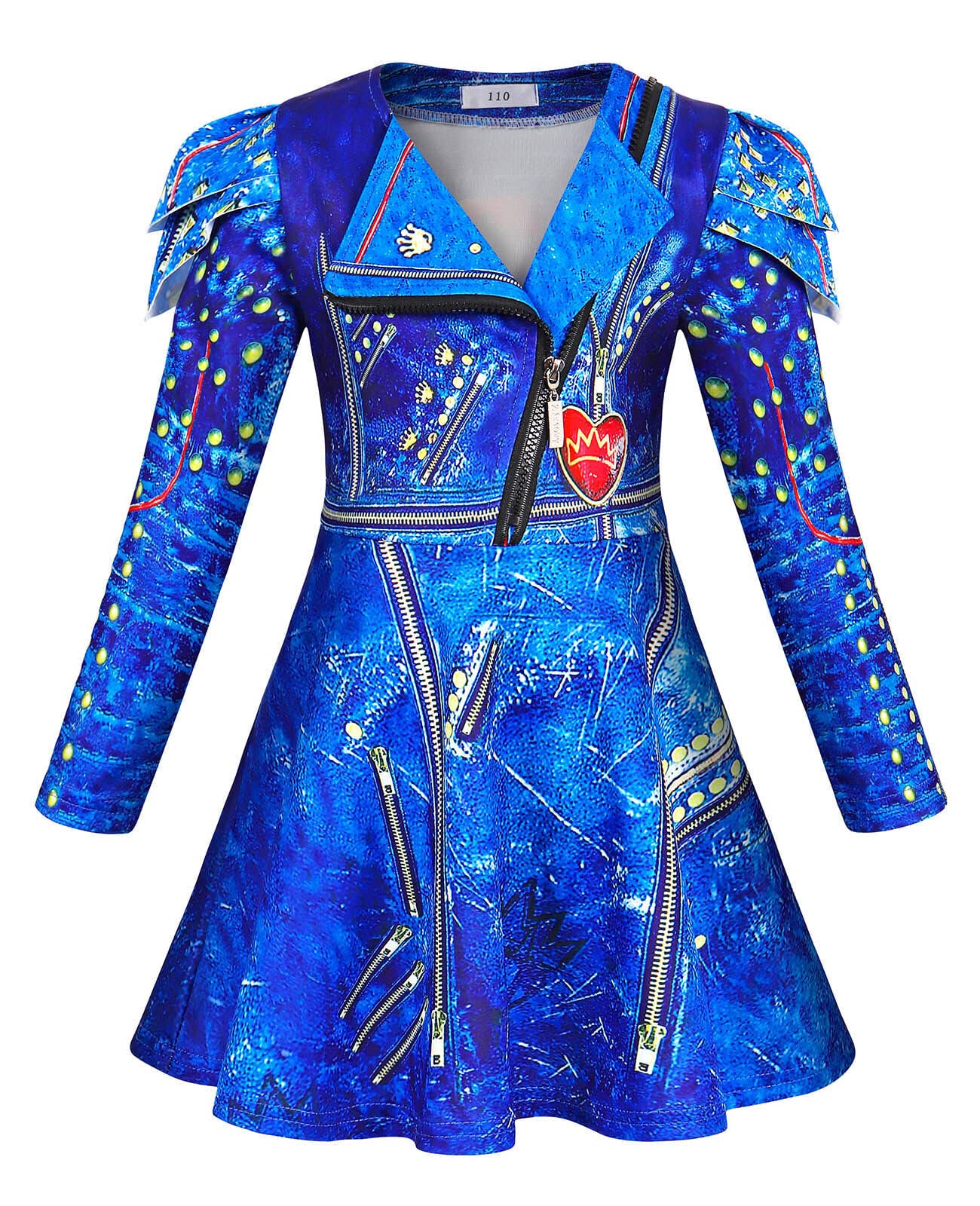 Wonderbabe Evie Descendants Costume For Girls Birthday Party Supplies Outfits For Girls Princess Zipper Jacket Long Sleeve Dress Size 5-6T