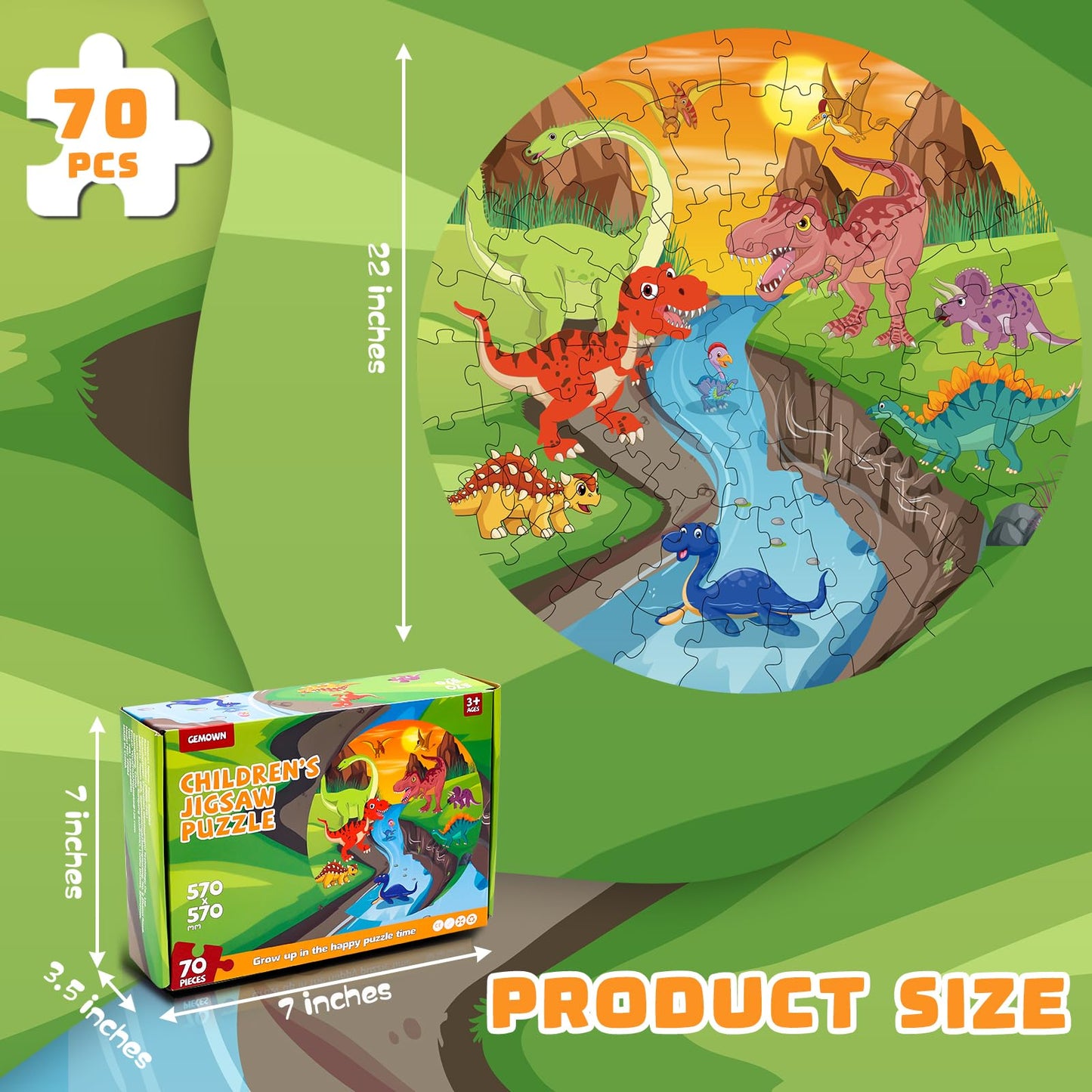 Floor Puzzles For Kids Ages 3-10 - Large 70 Piece Round Toddler Jigsaw Puzzles Toys - Preschool Learning Educational Gift (Dinos