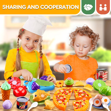 DawnReach Play Food Sets for Kids Kitchen,66PCS Play Kitchen Accessories,Cutting Toy Food Kids Kitchen Accessories with Pizza,Fr
