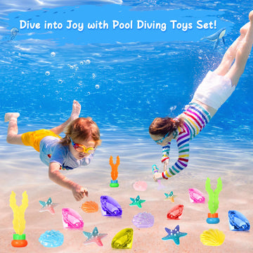 VGOFUN Mermaid Diving Pool Toys Set for Kids, 31 Pcs with Pirate Treasure Chest, Medium to Large, Perfect for Summer Fun
