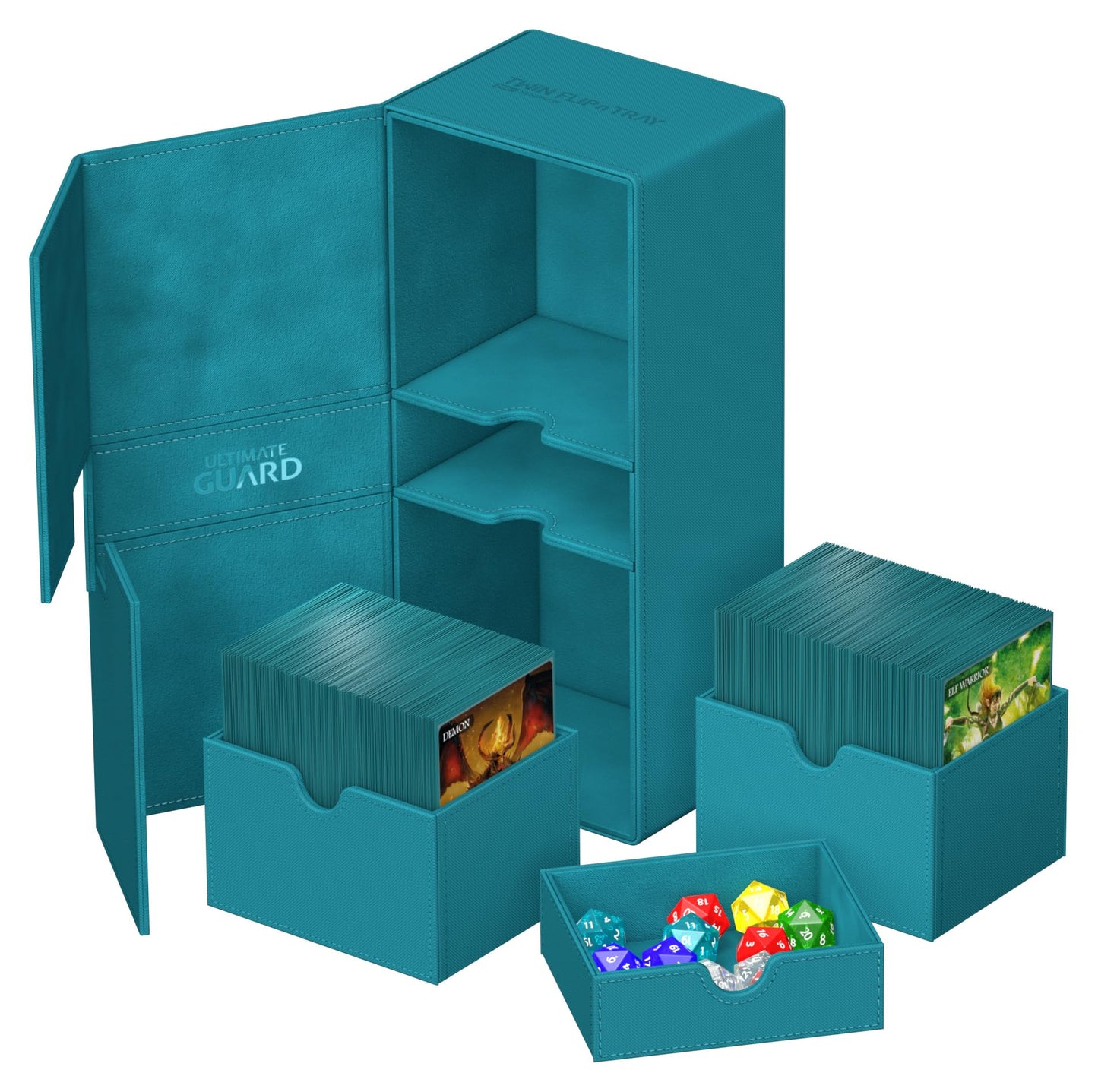 Ultimate Guard Twin Flip'N'Tray 266+, Deck Case For 266 Double-Sleeved Tcg Cards + Dice Tray, Petrol, Independent Magnetic Closu