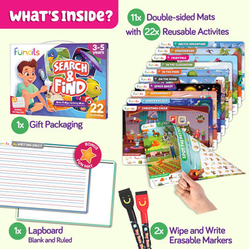 Funcils Search And Find For Kids & Toddlers - Preschool Learning Activity Book, Art And Craft Supplies, Seek Find Games, Birthday Gifts For Girls & Boys, Educational Toys For Ages 3, 4, 5, 6 Year Old