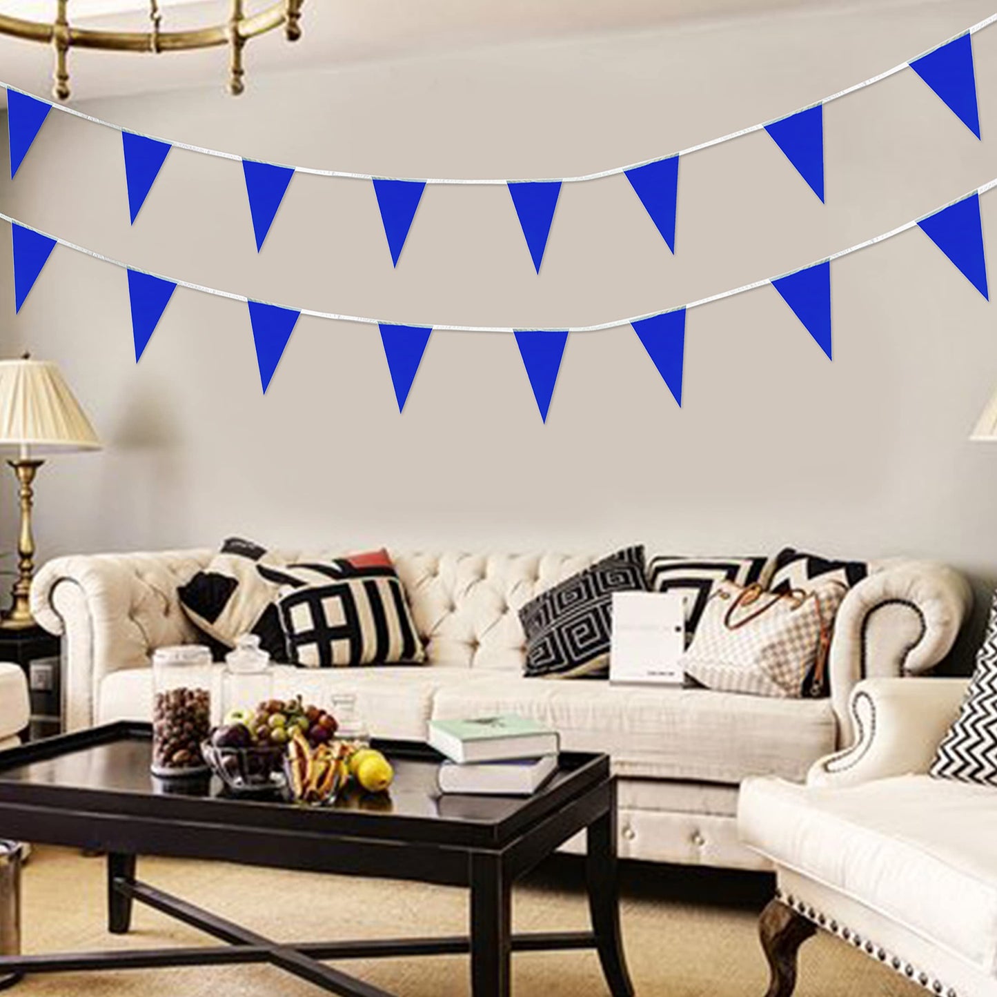 Weitbf 50Ft 30Pcs Blue Pennant Banners Flags String Triangle Diy Bunting Flags,Party Decorations For Grand Opening,Kids Birthday