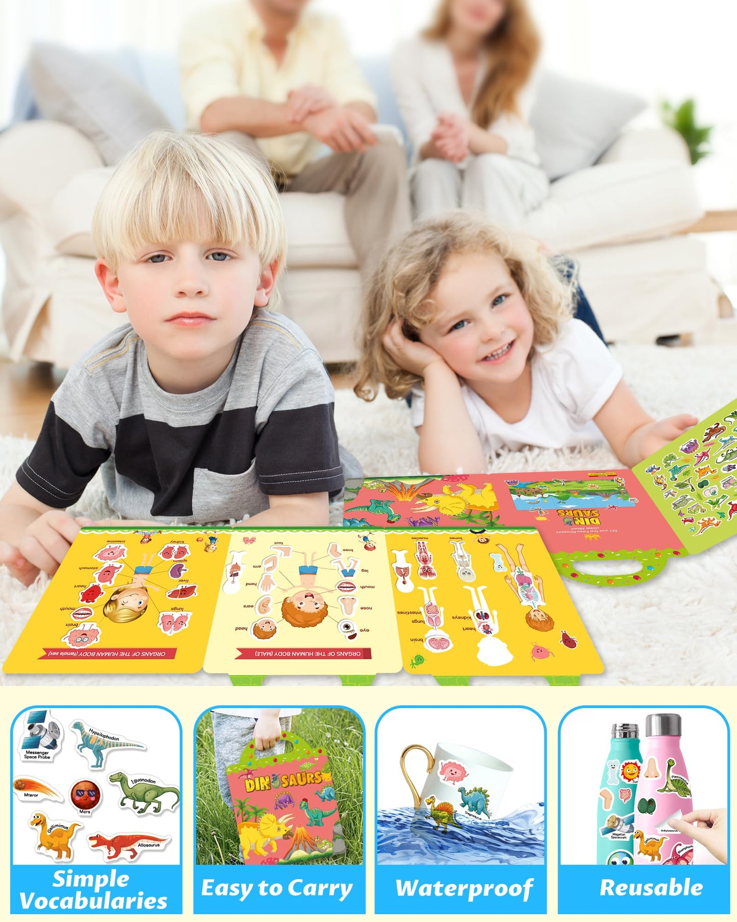 Walenced Reusable Sticker Book For Toddlers 2-4 Years, 3 Sets Stickers For Kids, Toddler Sticker Book Ages 1-3, 94 Pcs Toddler C