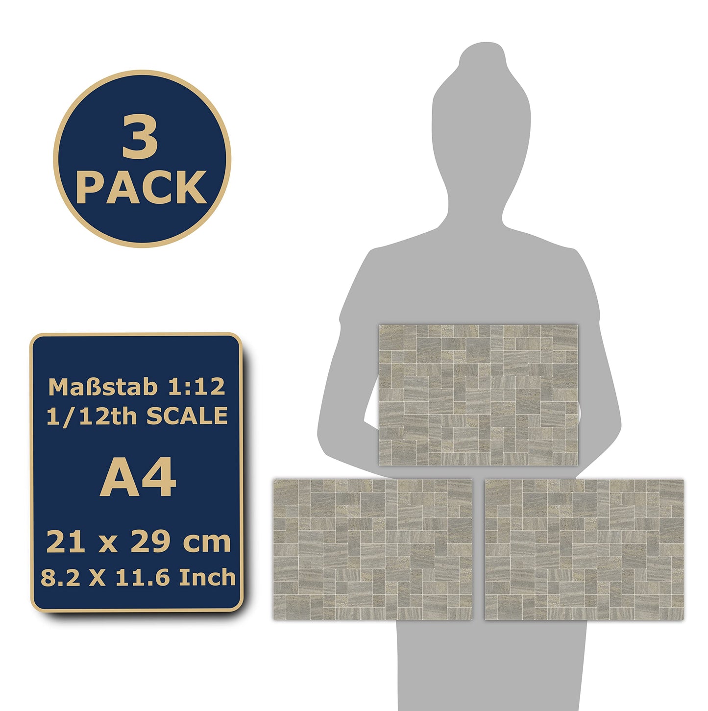 3 Sheets Self Adhesive Floor Tiles For Dollhouse 1:12 Scale (Mosaic Natural Stone)