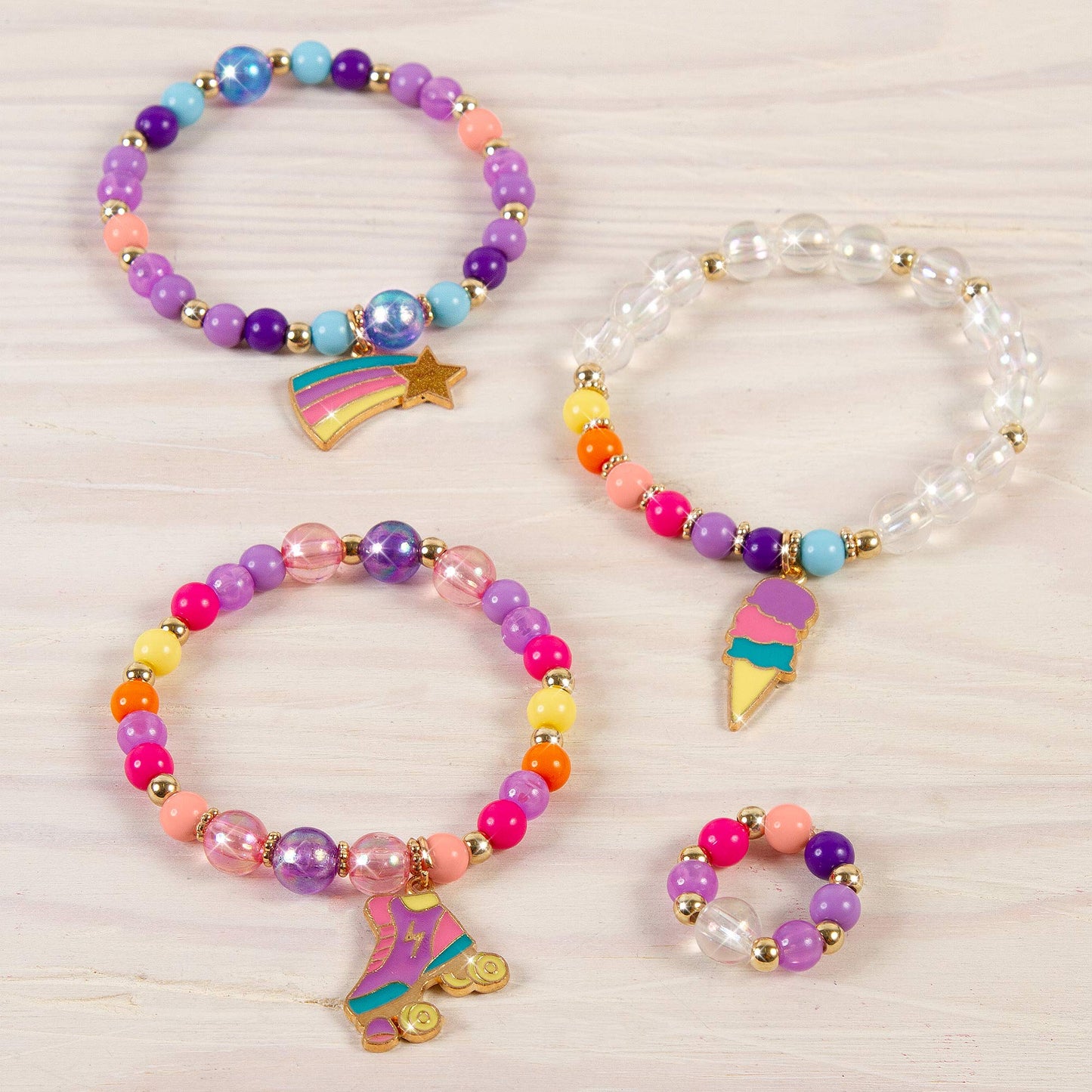 Make It Real: Rainbow Dream Jewelry Kit - Create 3 Unique Charm Bracelets & A Ring, 123 Pieces, Includes Play Tray, All-In-One, Diy Colorful Bead Jewelry Kit, Tweens & Girls, Arts & Crafts, Ages 8+