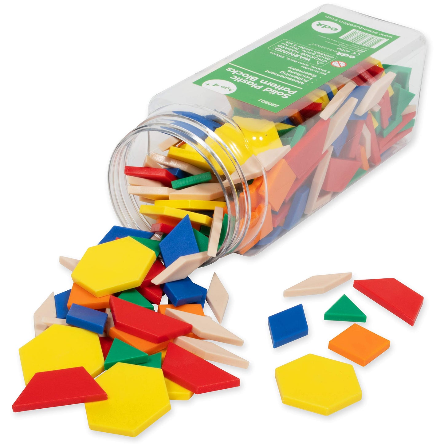 Edxeducation Plastic Pattern Blocks - Set Of 250 - Early Geometry Skills - Math Manipulative For Shape Recognition, Symmetry, Pa