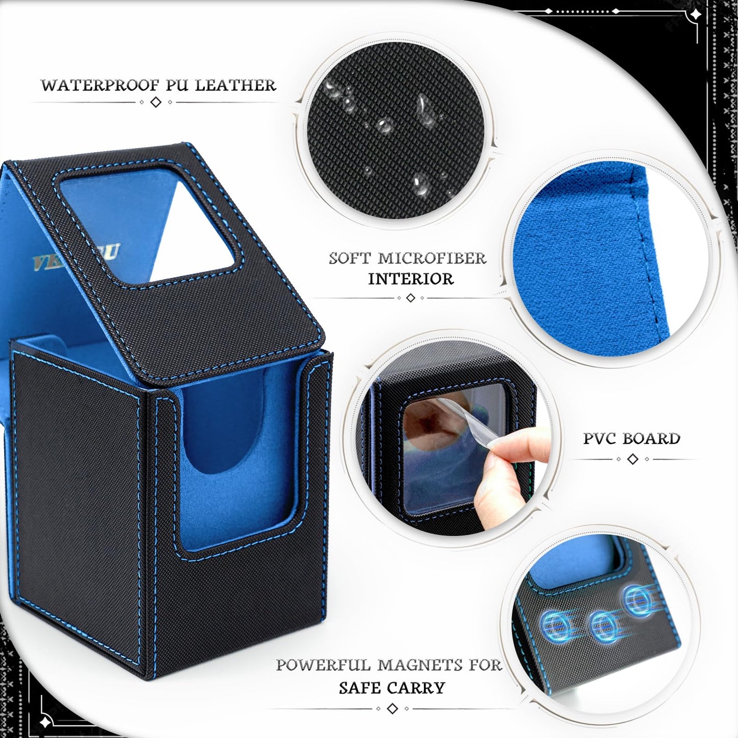 Venssu Mtg Deck Box With Front-Facing Commander Display, Card Deck Case Fit 100 Single Sleeved Cards, Pu Leather Magnetic Tcg St