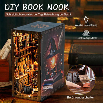 Itefdtutne Book Nook Kit For Adults, Diy Miniature Dollhouse Booknook Kit With Led Light, 3D Wooden Bookshelf Puzzle Booknook In
