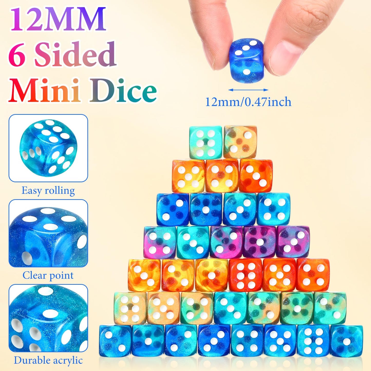 Foilswirl 144 Pieces 12mm 6 Sided Mini Dice Set for School Classroom Table Games D6 Game Standard Dice with Portable Plastic Box