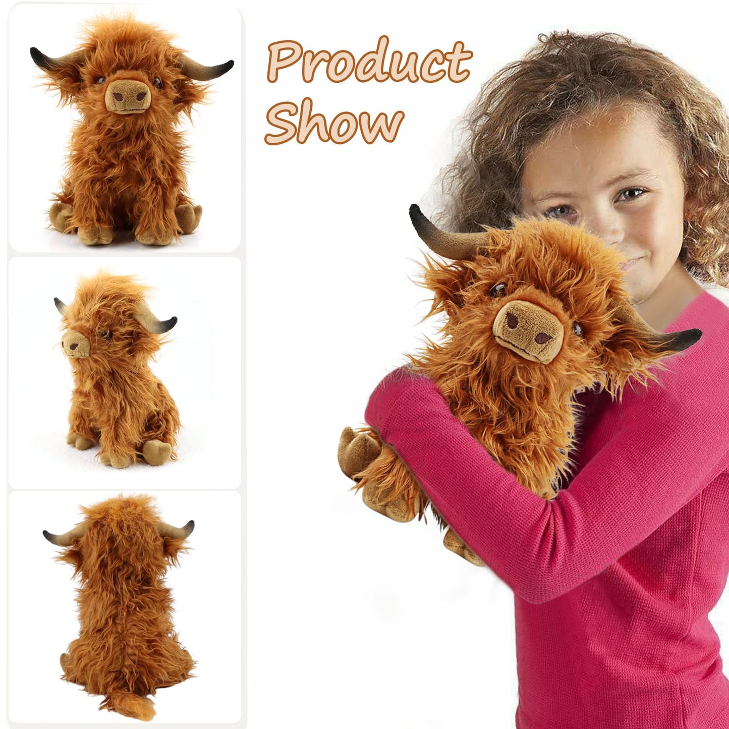 Toaje Highland Cow Stuffed Animal - Realistic Plush Toy, Brown Cow, 10.8 Inch, Soft Farm Animal for Kids & Adults