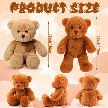 Hydren 2 Pack Plush Bear Stuffed Animals 18 Inch Cuddly Stuffed Bear Plushies With Bow For Birthday Gifts Baby Shower Party Favo