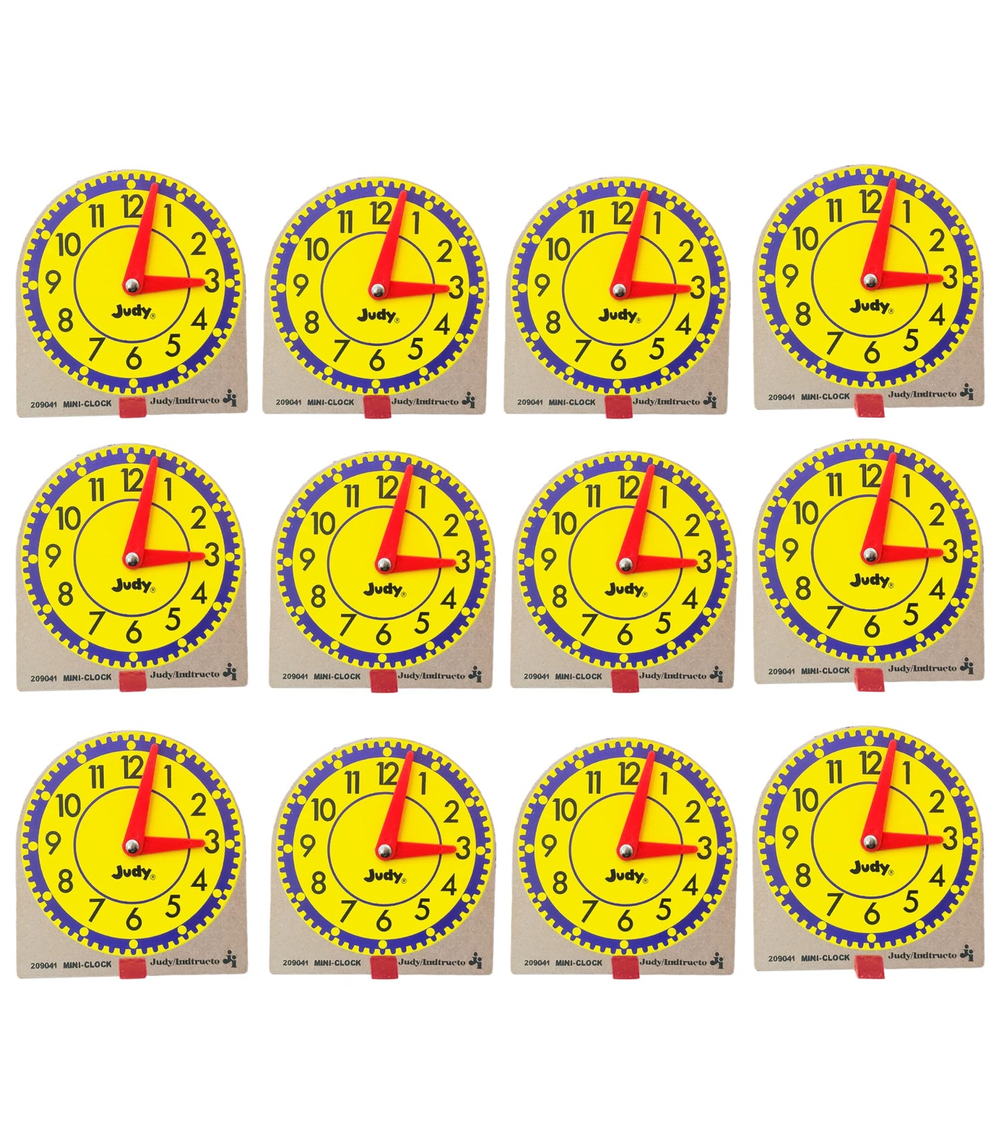 Carson Dellosa Mini Judy Clock Telling Time Clock Set, 12 Mini Judy Clocks, 4'' X 4'' Telling Time Teaching Clocks For Kids, Kin