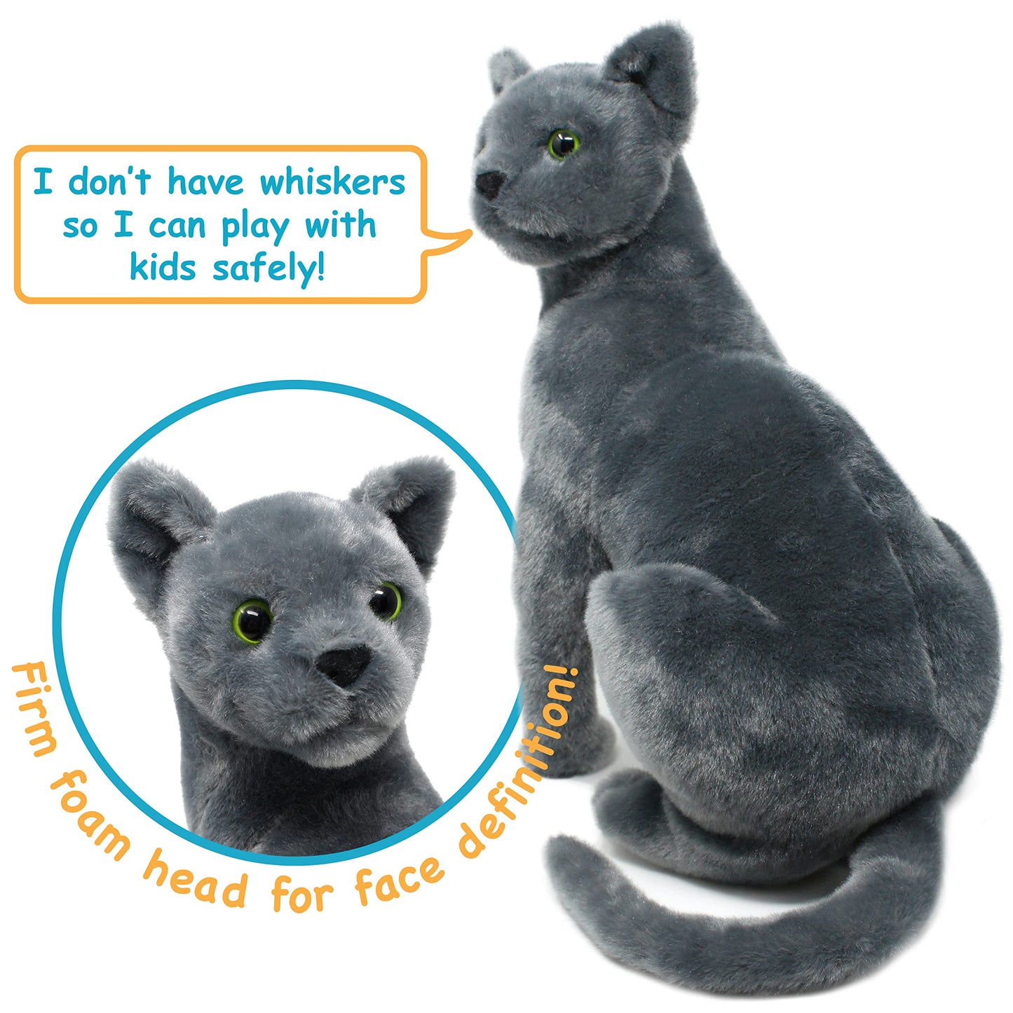 Tigerhart Rae The Russian Blue Cat - 12 Inch Grey Stuffed Animal Plush Gray Cat