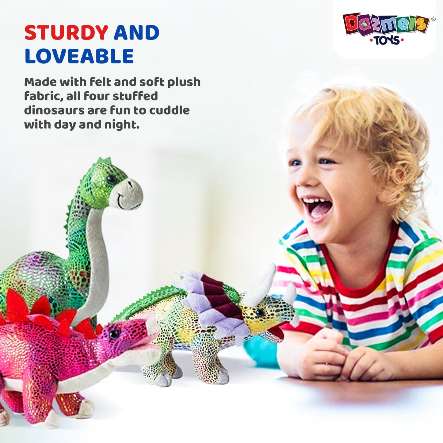 Build Me Plush Dinosaur Stuffed Animal Set Of 4 Soft Dinosaurs, 12'' Stuffed Dinosaur Set Includes T-Rex Brachiosaurus Stegosaur