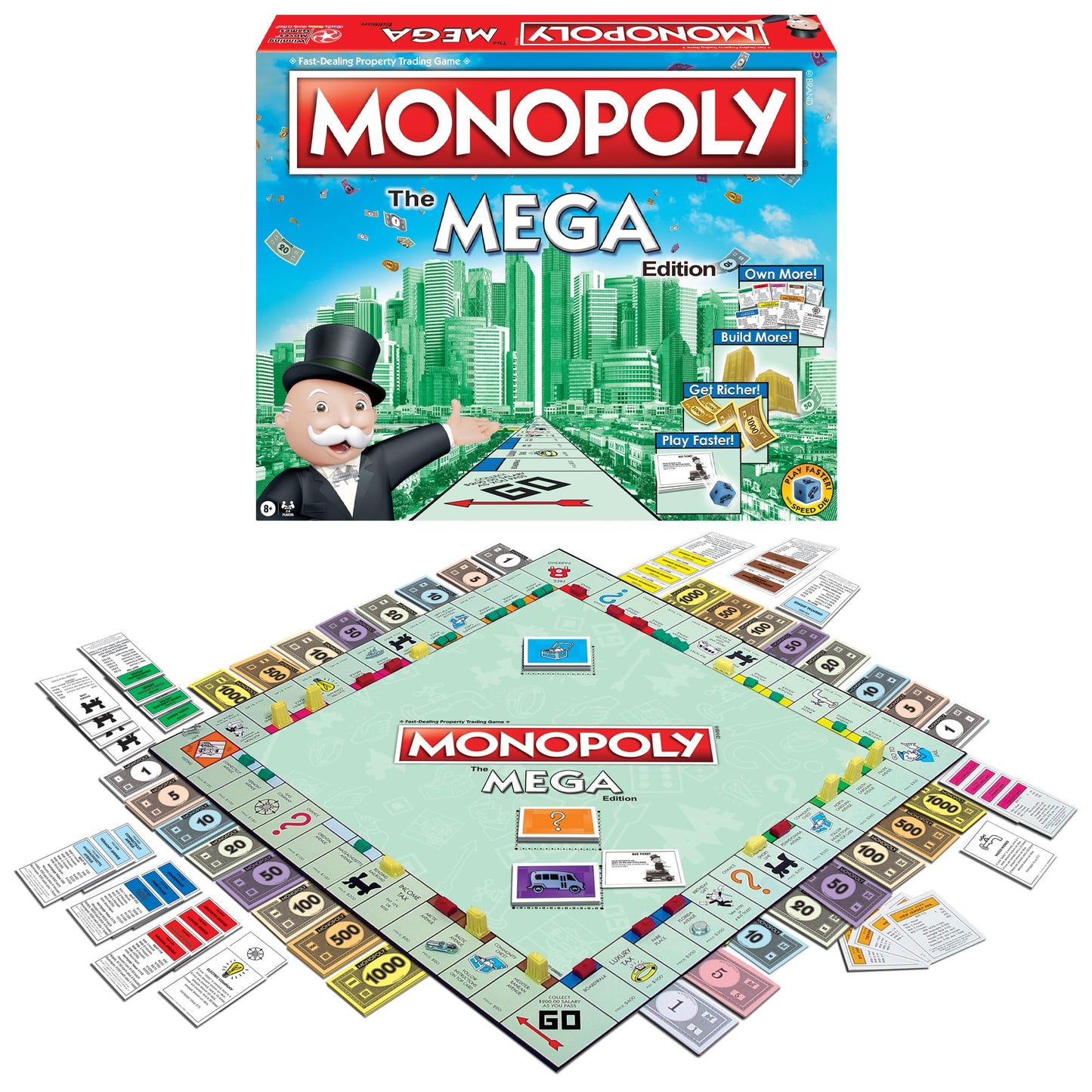 Monopoly The Mega Edition By Winning Moves Games Usa, A Bigger And Faster Version Of Monopoly With The Speed Die For 2 To 8 Play