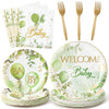G1ngtar Welcome Baby Greenery Baby Shower Party Plates Supplies- Serves 24-96Pcs Sage Green Balloon Party Tableware Decorations