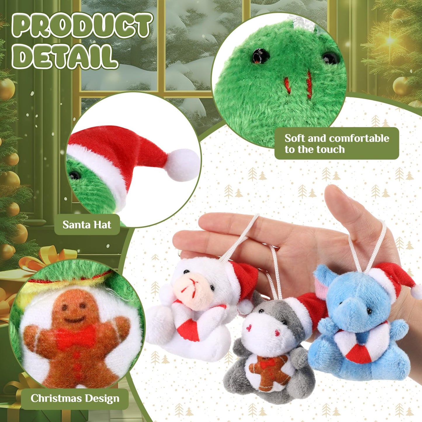 Wiwiqing 24 Set Christmas Mini Stuffed Animals Toy With Xmas Cards And Organza Bags Tiny Christmas Keychain Animal Plush Toys Fo