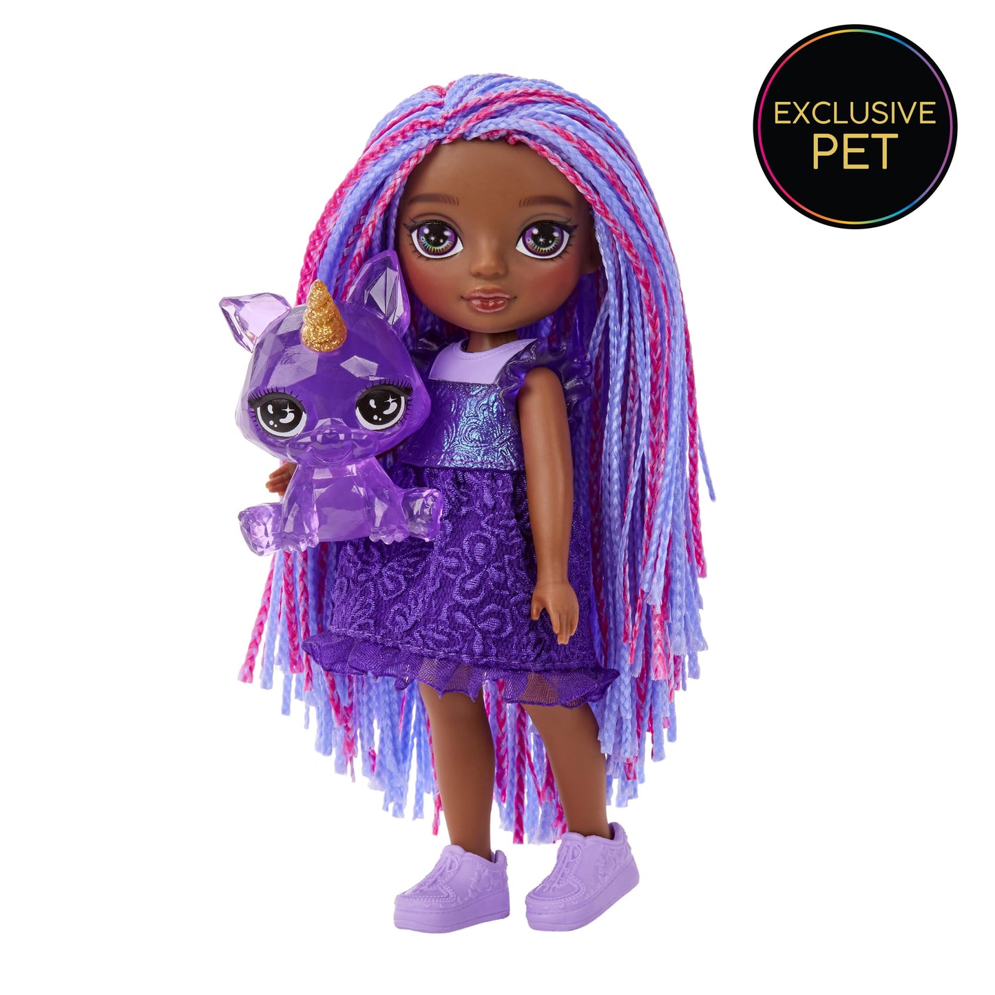 Rainbow High Littles Indigo Bailey 5.5" Posable Doll with Purse & Pet Fox - Multicolor, Model 531241-EUC, Perfect Gift for Kids Ages 4-12