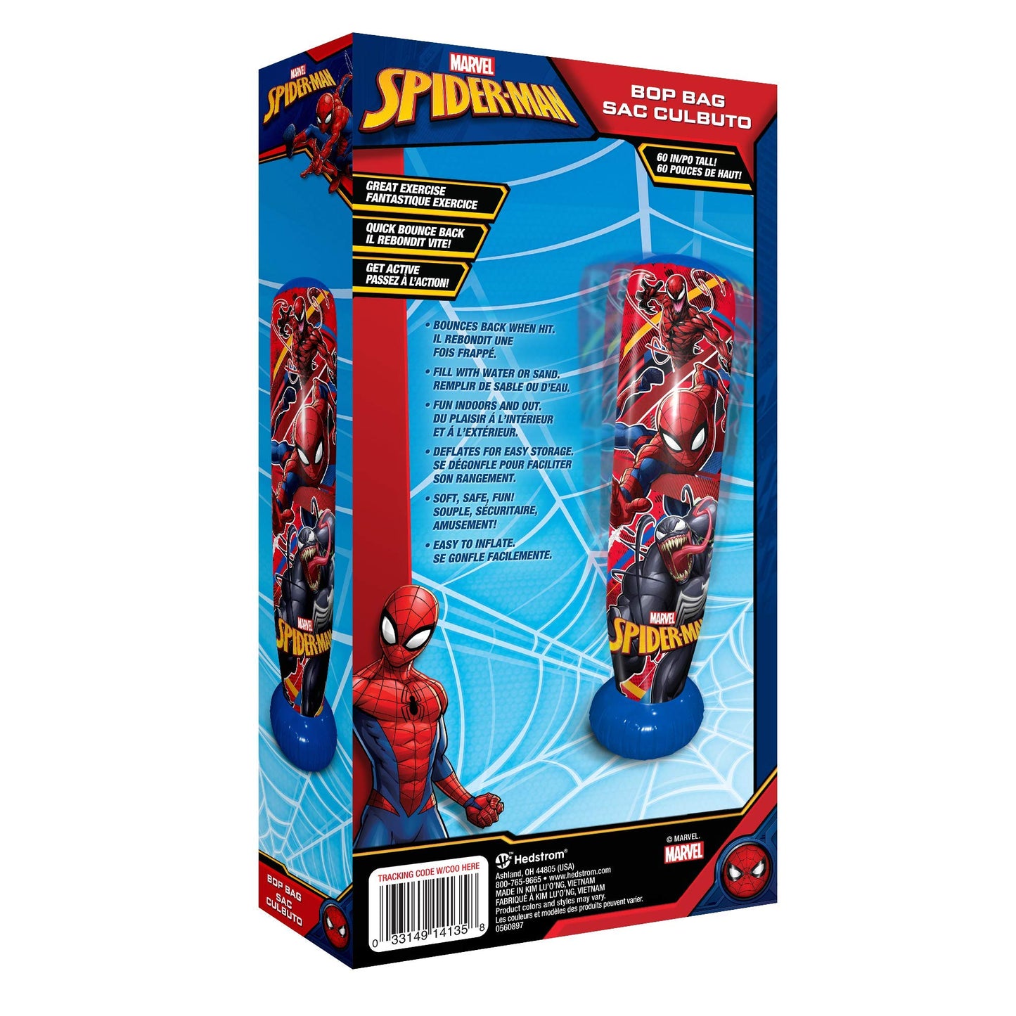 Hedstrom Marvel Spider Man 60 Bop Bag - Red Inflatable Punching Bag for Kids, Fun Indoor/Outdoor Activity