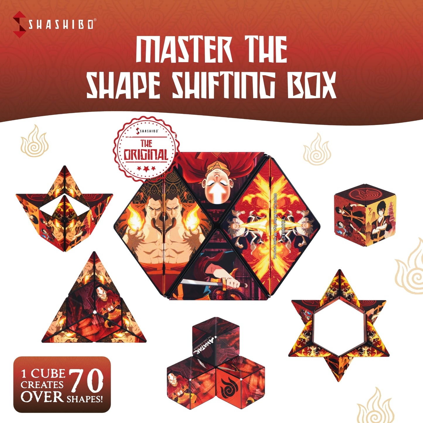 Shashibo Avatar The Last Airbender Shape Shifting Box - Award-Winning, Patented Magnetic Puzzle Cube W/ 36 Rare Earth Magnets - Fidget Transforms Into Over 70 Shapes (Avatar - Fire)