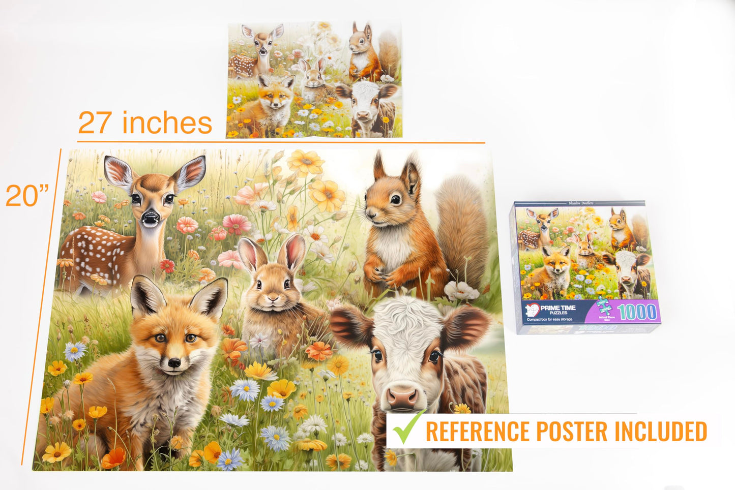 Prime Time Puzzles - Difficult 1000 Piece mature-themed Jigsaw Puzzle - Deer Cow Fox Squirrel and Rabbit - Cute Animals - Hard Challenging Puzzle Perfect for Game Nights - 20x27 inches