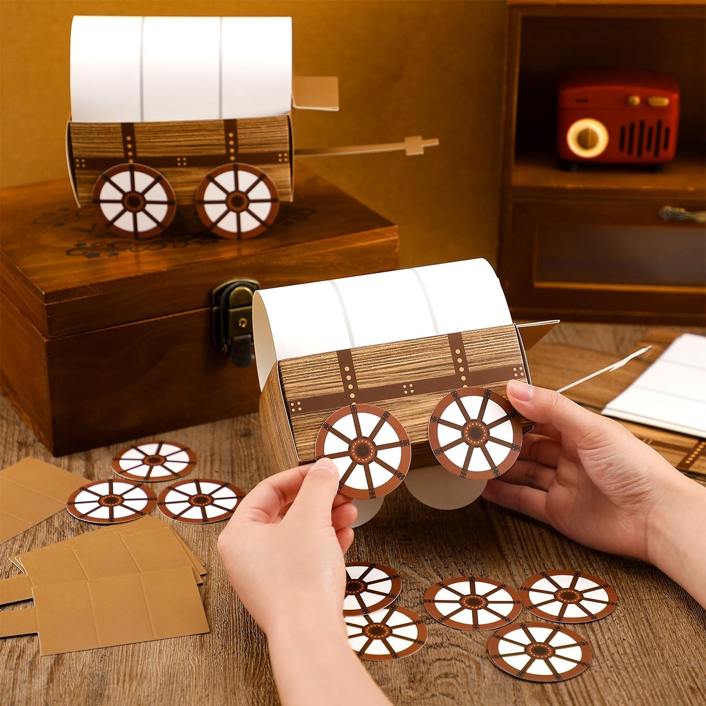 Motipuns 3D Western Covered Wagon Craft Kit Kids Toy Wagon for Vbs Vacation Bible School Supplies Decoration Craft Kits and Acti