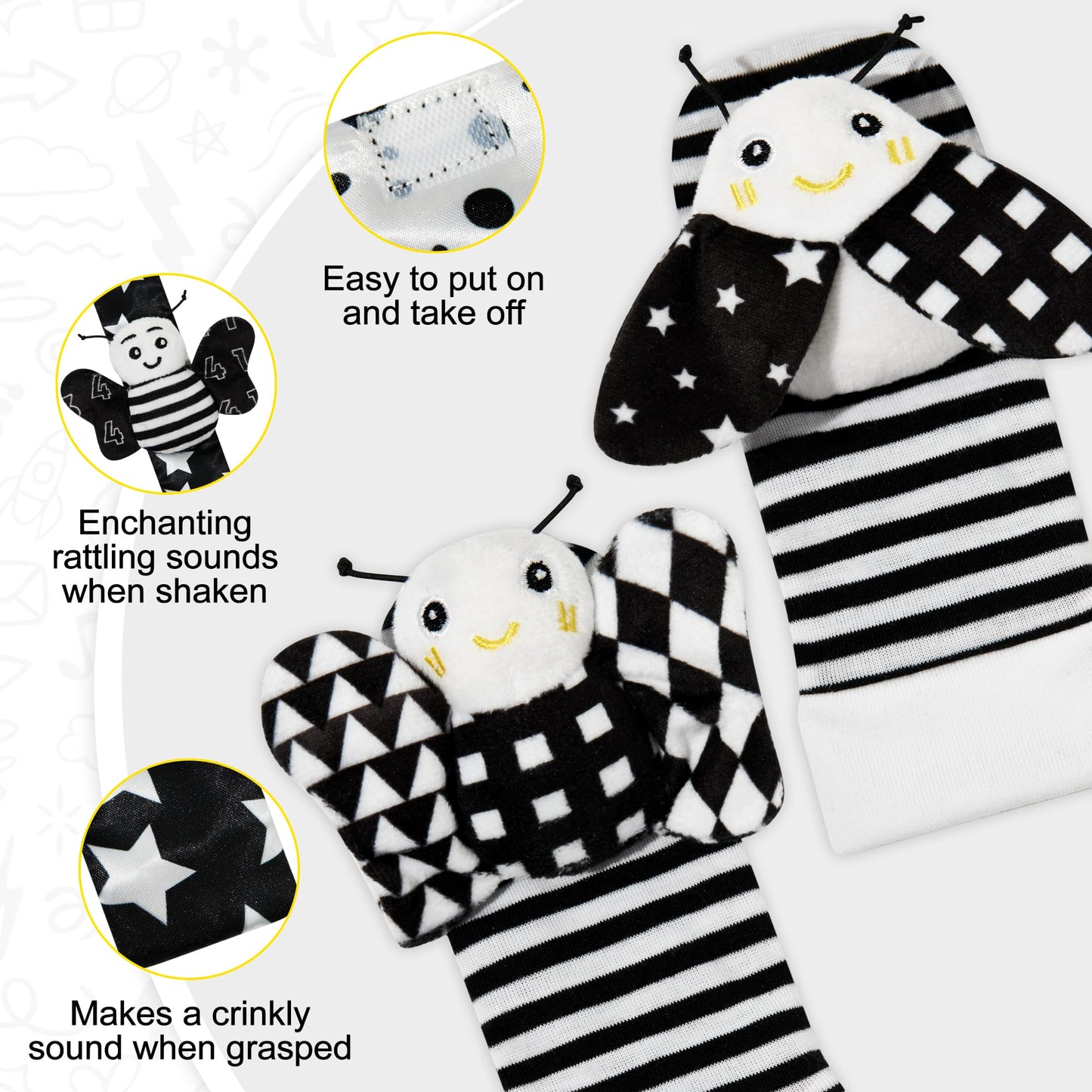 Yeeeasy Baby Rattle Cotton Socks And Wrist Rattle Strap Set, Infant Toys 3 6 9 12 Months, Baby Gifts For Boys And Girls, Develop