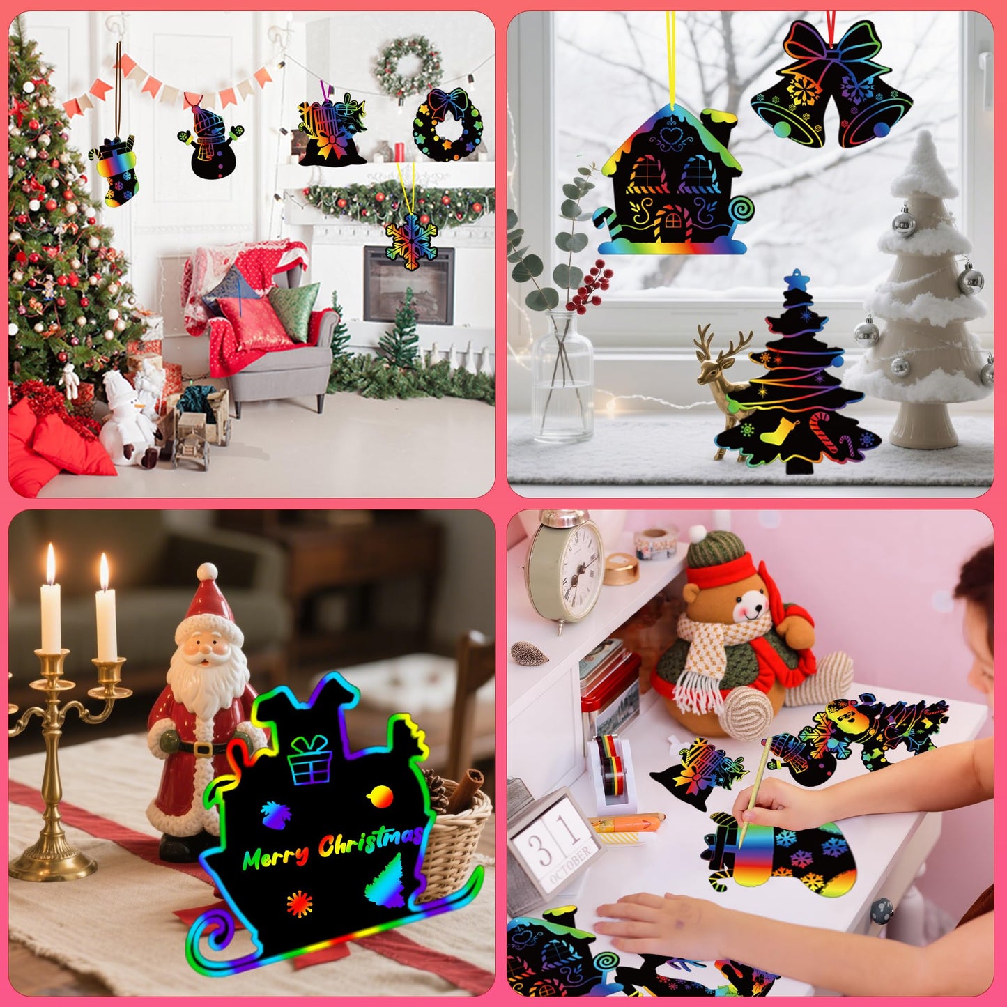 Stocking Stuffers - 48 PCS Rainbow Scratch Paper Cards Set | Christmas Crafts Toys Game for Kids - Christmas Gifts Ornaments Par