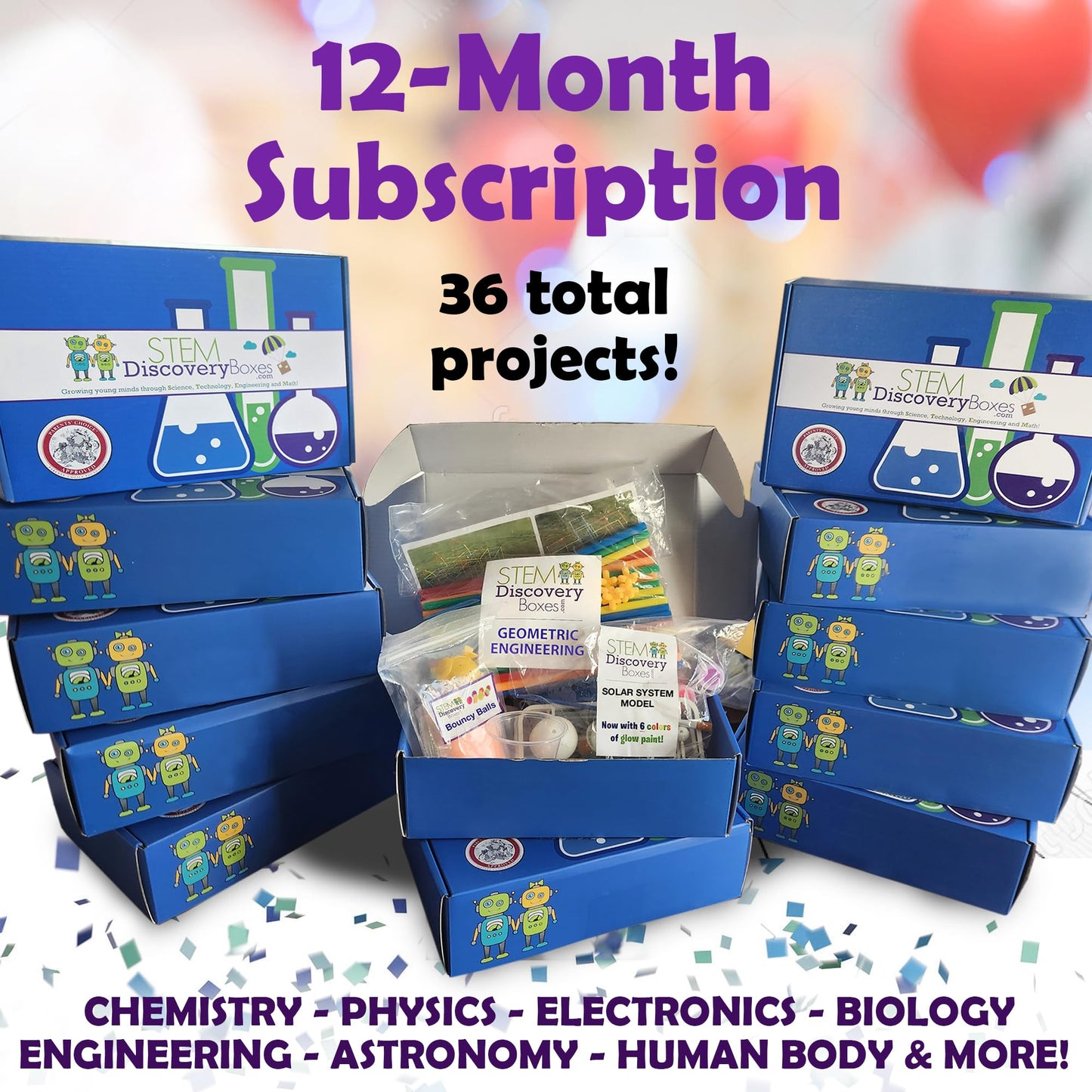Stem Discovery Box 12 Month Subscription With 36 Total Stem Projects - Educational Science Technology Engineering Learning Lab -