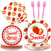 Gisgfim 96 Pcs Strawberry Birthday Party Supplies Paper Plates Napkins Strawberry 1St Birthday Tableware Set Summer Sweet Berry