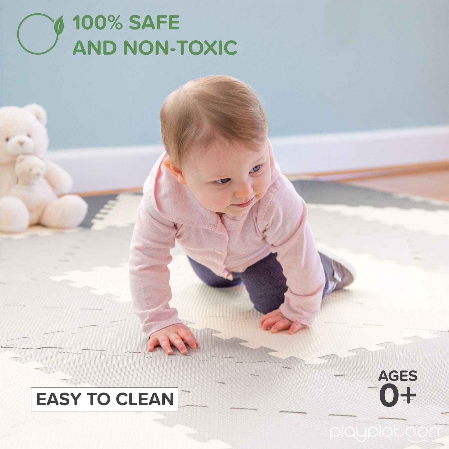 Play Platoon Non-Toxic Extra-Thick 96 Piece Triangle Play Mat - Comfortable 6X6Ft Cushiony Foam Floor Puzzle Exercise Mat For Kids & Toddlers - Gray & Cream