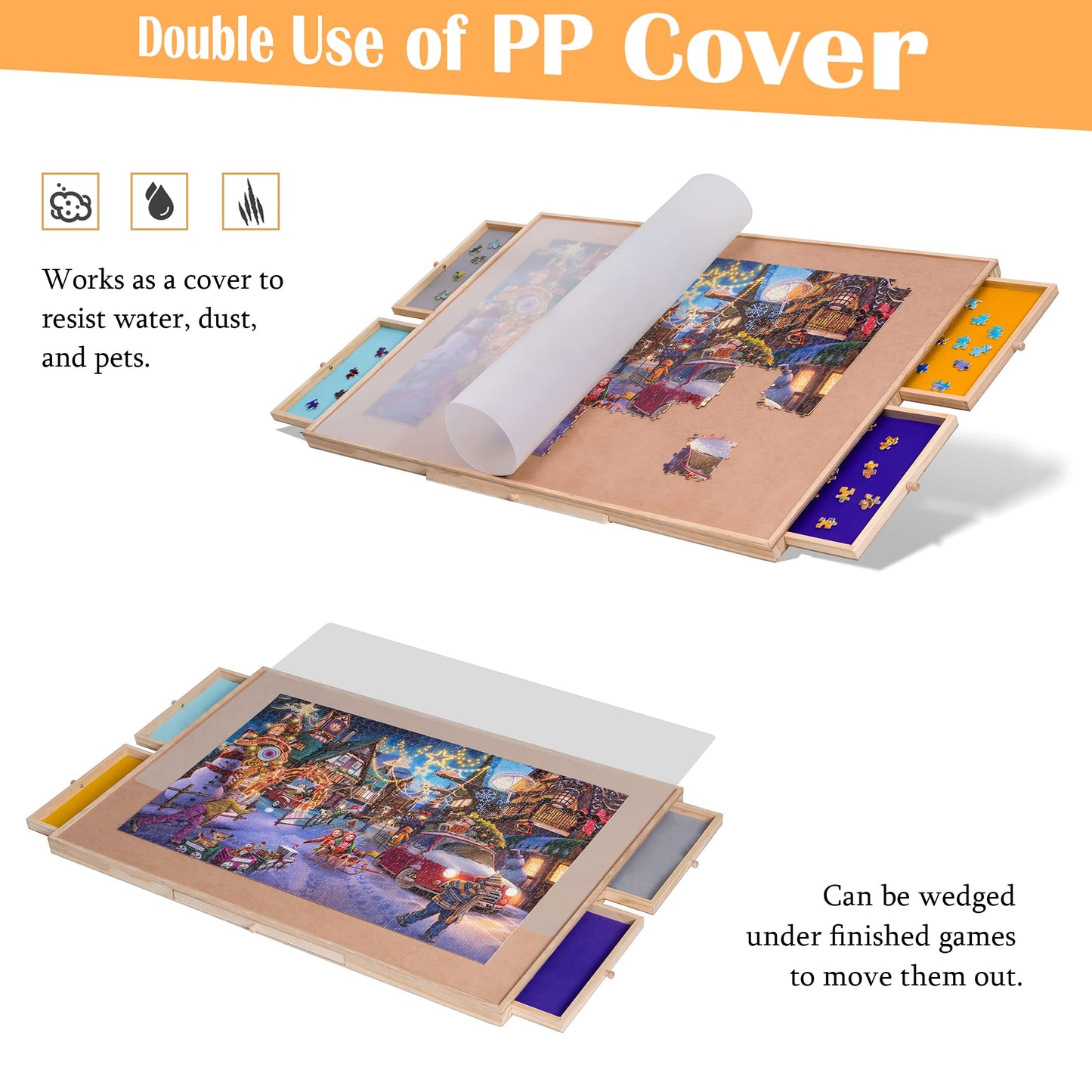Tektalk Jigsaw Puzzle Table With Integrated Adjustable Stand/Bracket And Removable Cover, 3-Tilting-Angle Wooden Plateau Portable Puzzle Board With 4 Sorting Drawers, For Up To 1500 Pieces