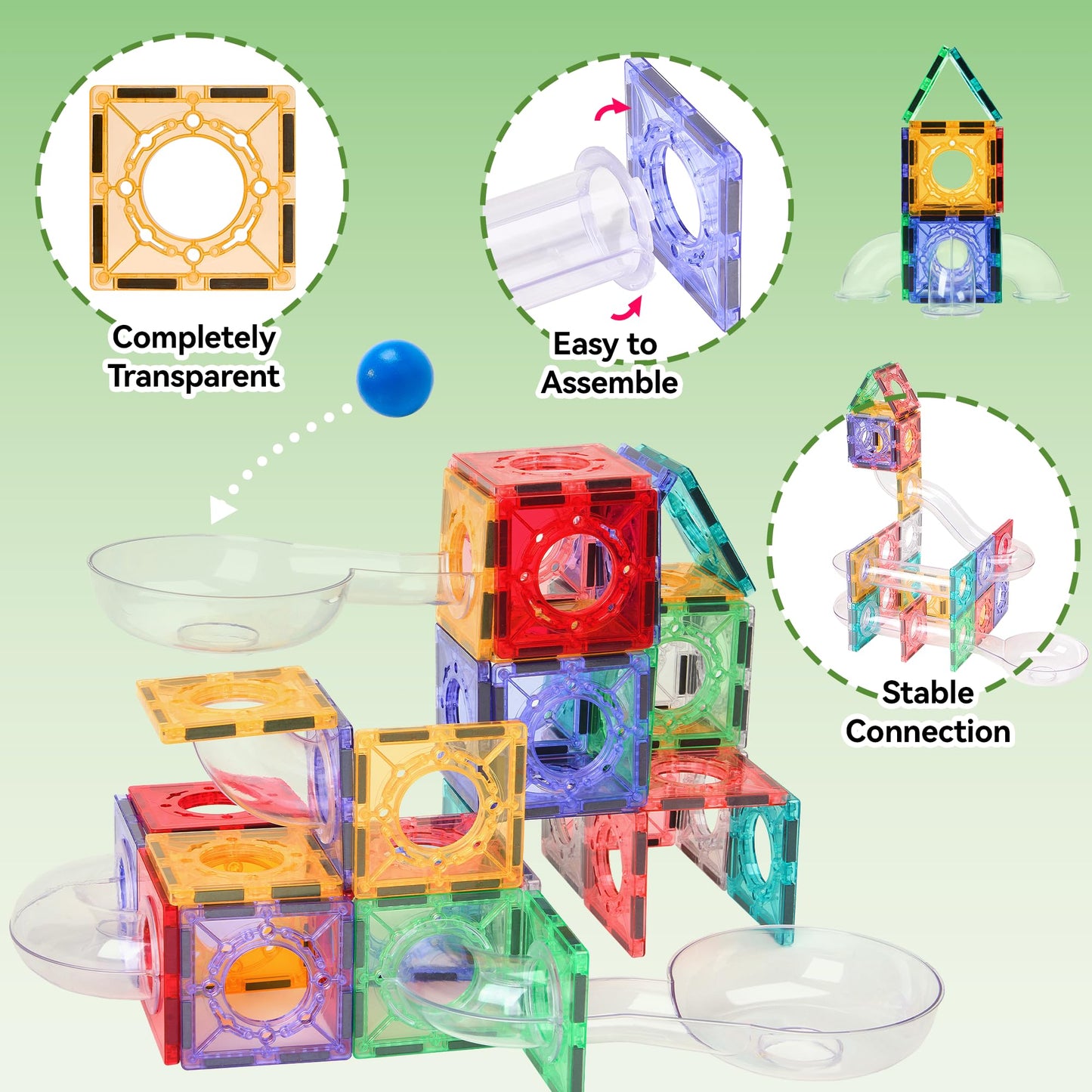 171 Pcs Magnetic Tiles And Marble Run Set, Magnet Building Race Track Toys With Learning Card And Storage Bag For Kids, Stem Edu