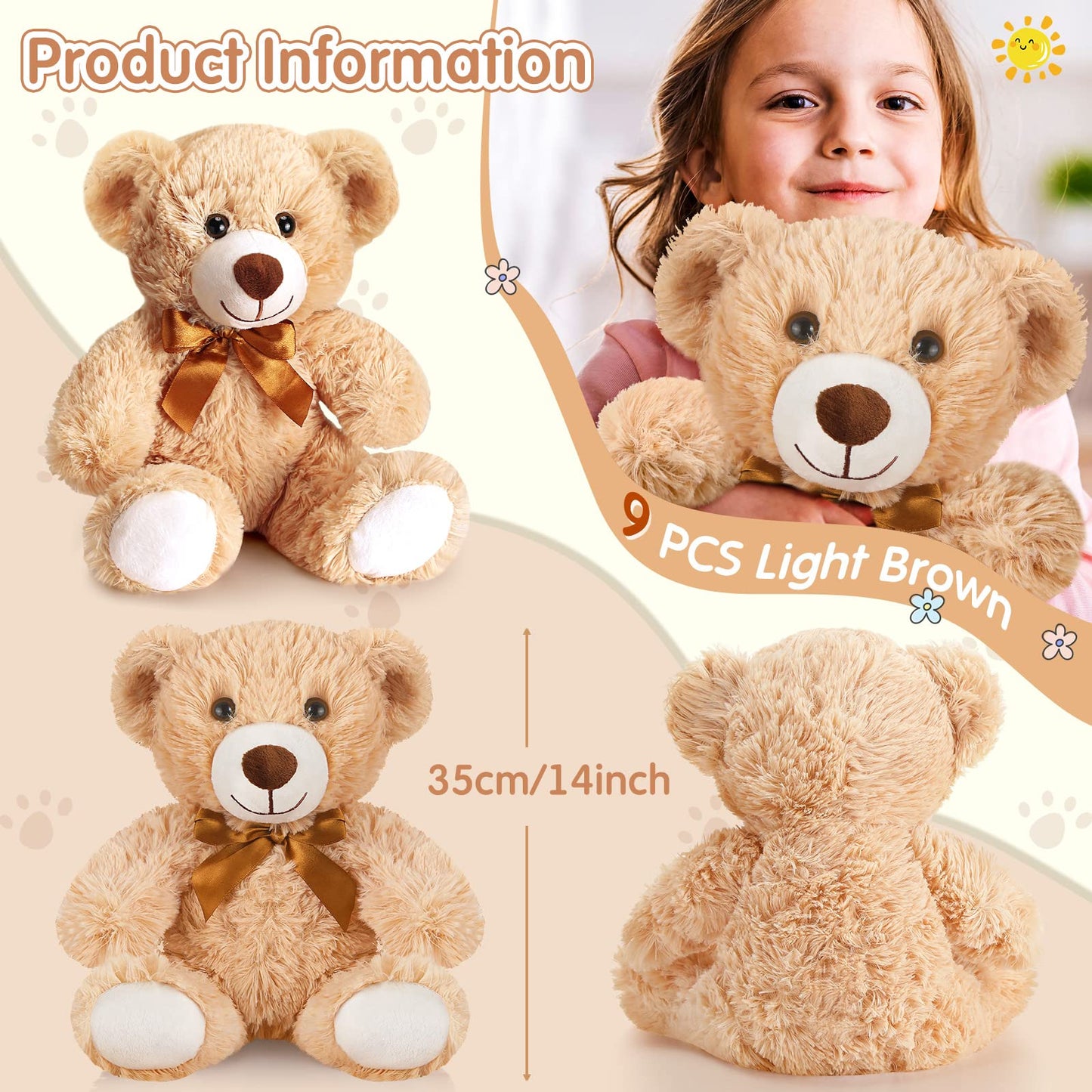 Hydren 36 Pcs 14 Inches Stuffed Bears Animals Plush Toys Bulk Soft Cute Small Shaggy Bear For Baby Shower Birthday Gifts Wedding