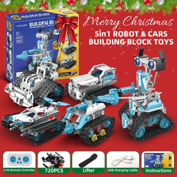 Suplanet Stem Robot For Kids Ages 8-14, 5-In-1 Remote Control And App Programmable Robot Toys - 720 Pcs Diy Building Science Edu