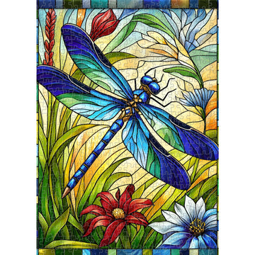 Sutinban Stained Glass Dragonfly 500 Piece Puzzles for mature-themed Colorful Flower Jigsaw Puzzle 500 Pieces Impossible Challenging mature-themed Puzzles for Happy Family Time Great Gift for Puzzle Lovers