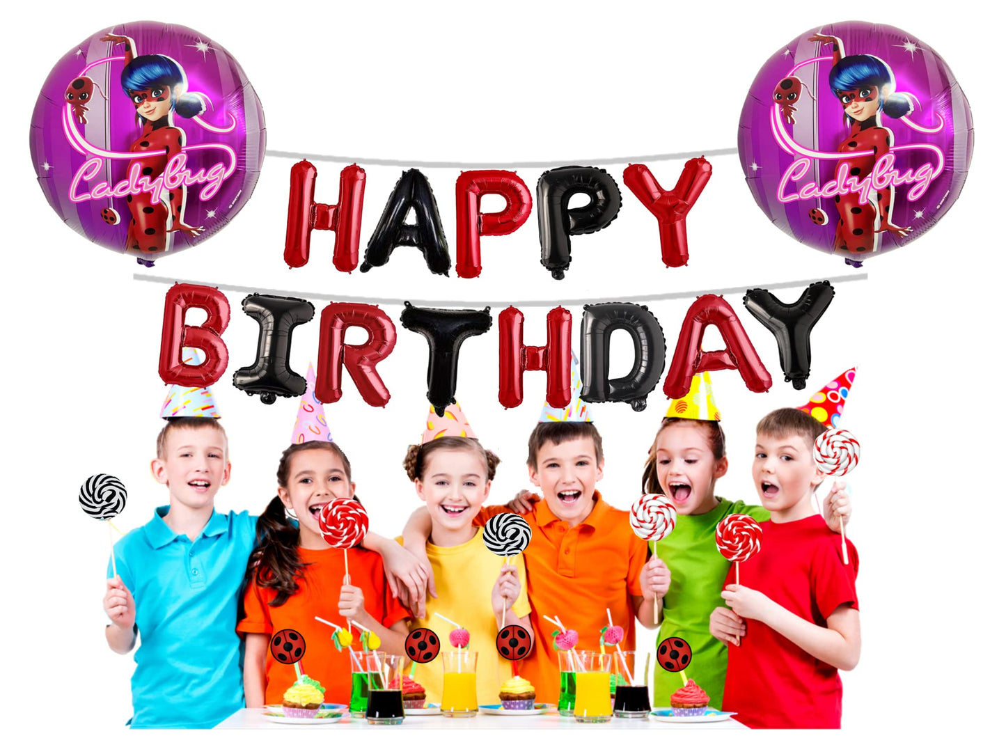 Miraculous Ladybug Large 20'' Birthday Helium Foil Balloons 2 Pcs | Colorful Design For Miraculous Ladybug Party Supplies And De
