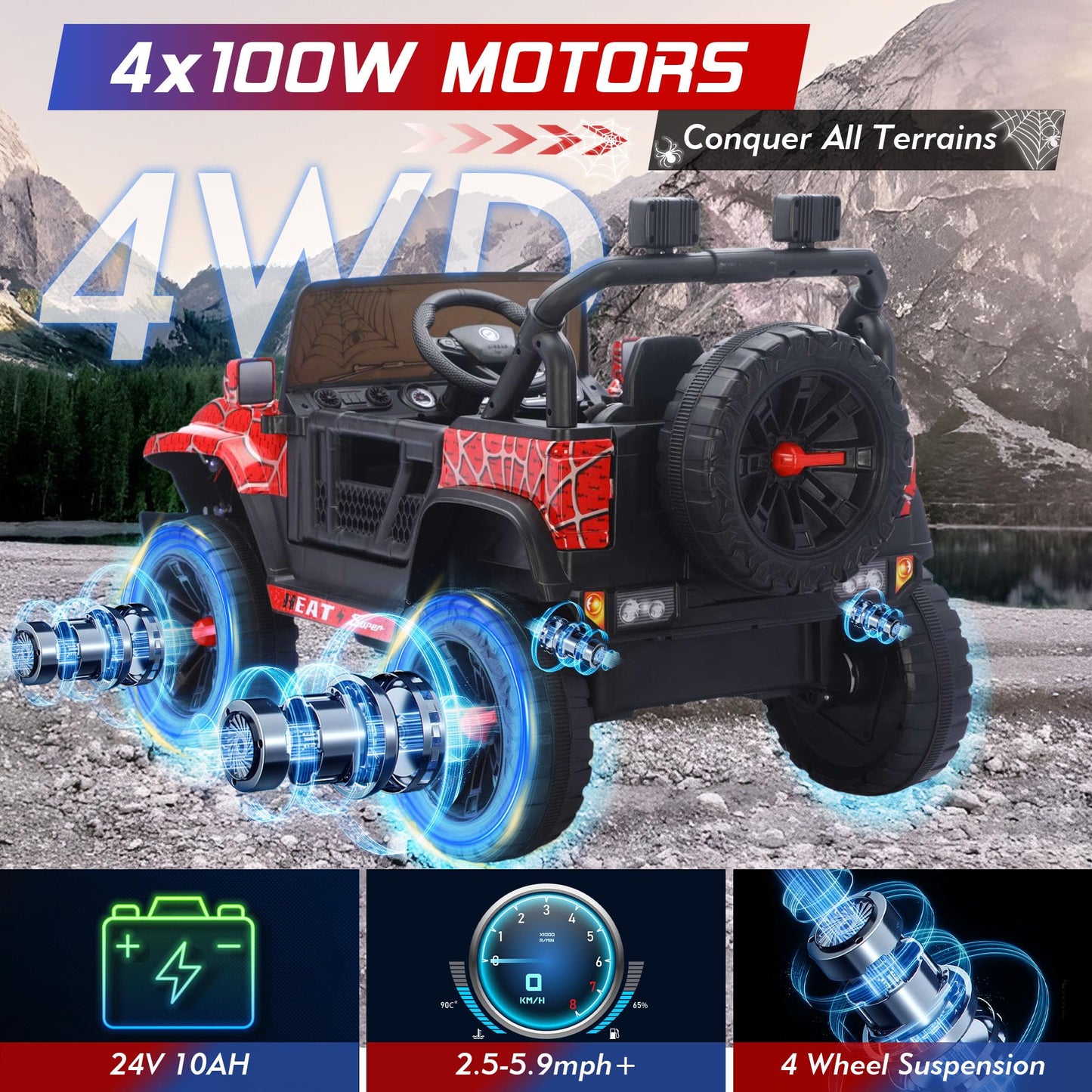 Electric Ride On Car, 24V Ride On Toys For Big Kids With Remote Control, 3 Speeds Change Electric Toddler Car, Kids' Electric Ve