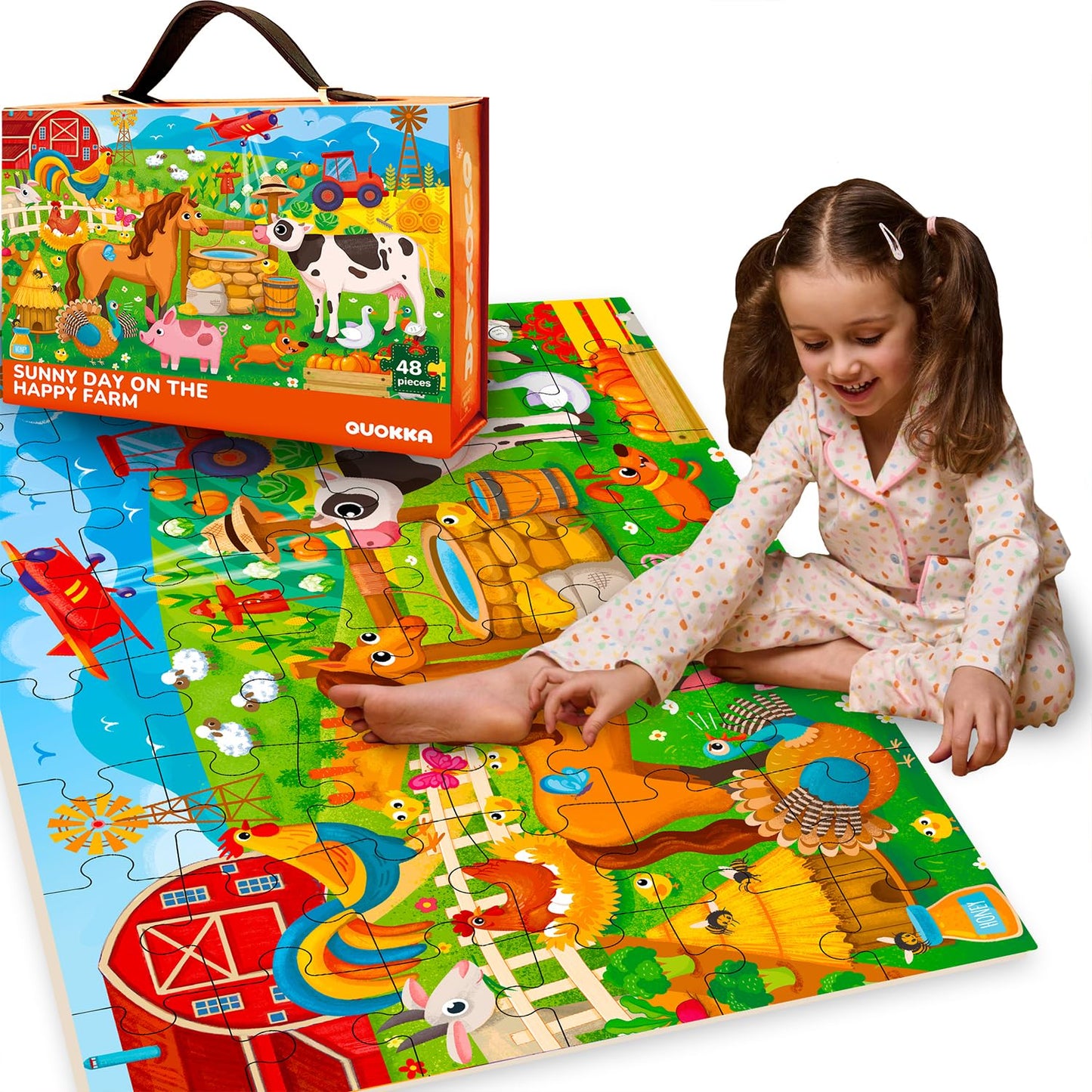 Quokka Giant Floor Puzzle For Kids Ages 4-6 - 2X3 Feet Extra-Thick 48 Pieces Toddler Puzzle Ages 3-5 - Farm Educational Activity