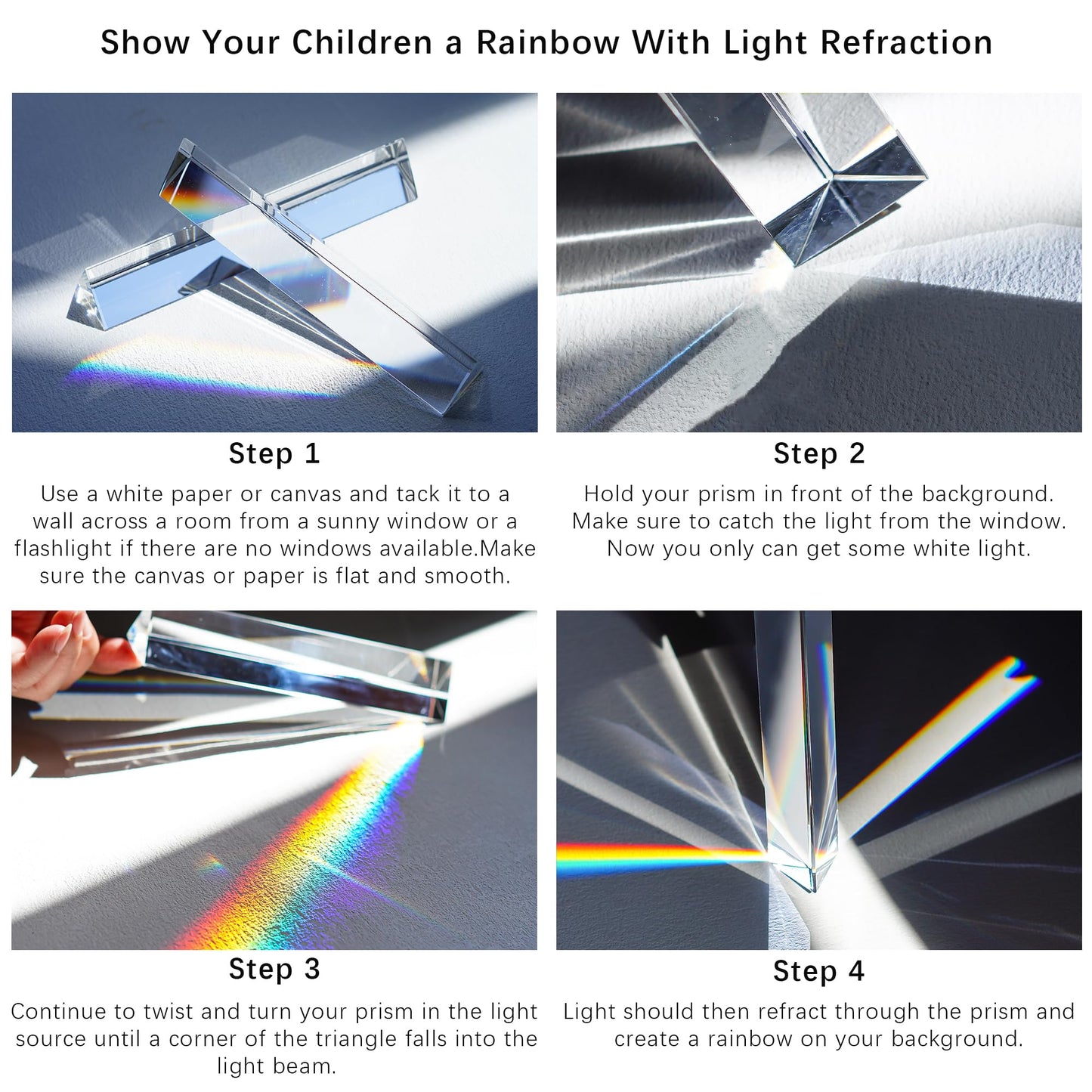 Qfkris 2 Pack 6Inch K9 Crystal Optical Glass Triangular Prism Clear Triple Prism For Photography Effects Physics Teaching Light Spectrum Optics Kits,Clear