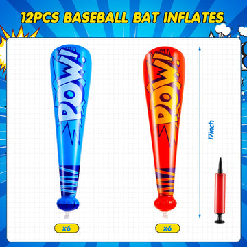 Seematn 12 Pieces Pow Inflatable Baseball Bats 17 Inch Inflatable Toy Bats for Kids Baseball Party Decoration Favor Carnival Bir
