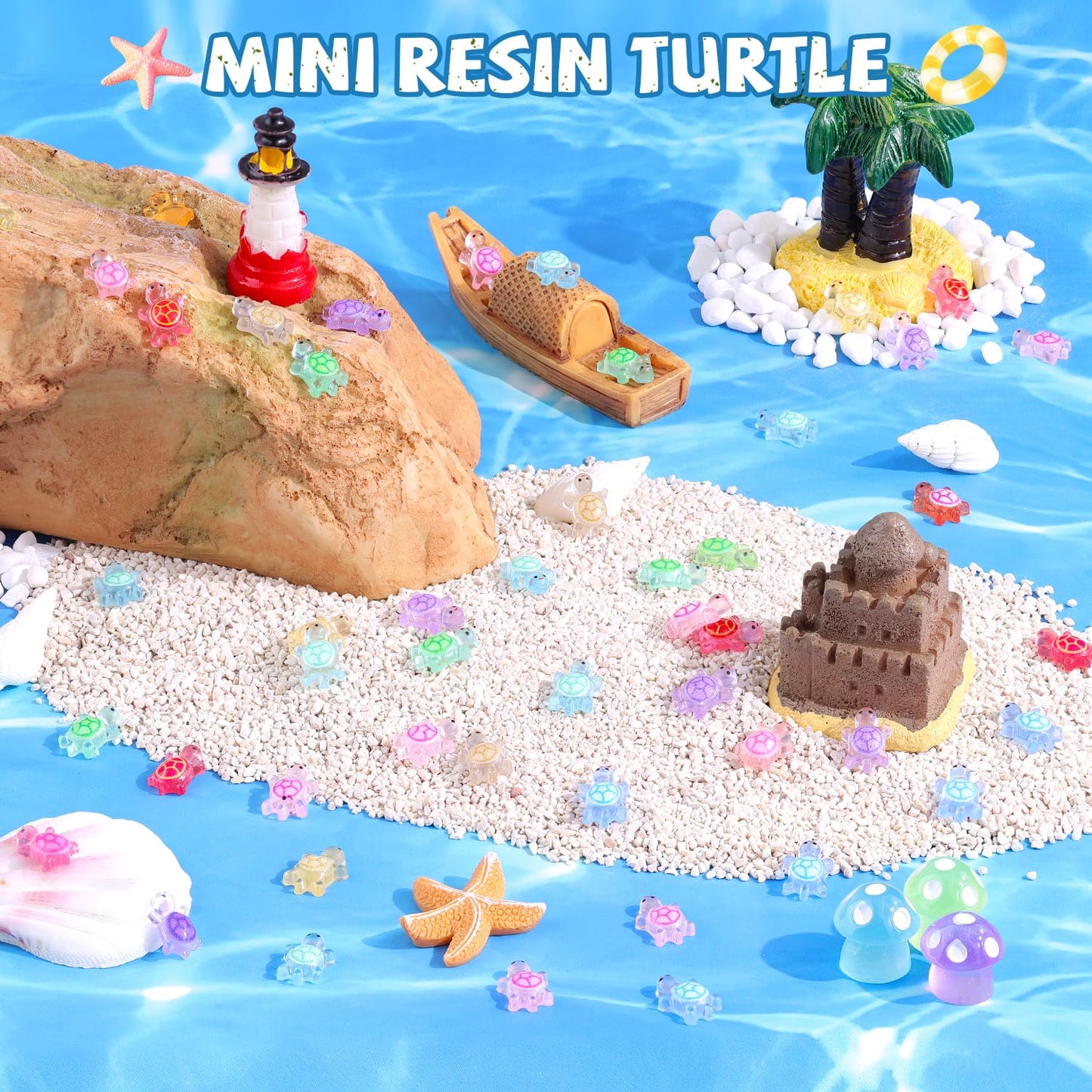 TINKRSTUFF 200PCS Mini Resin Colorful Tiny Turtles - Glow in Dark Animal Figurines for Garden, Dollhouse, Aquarium Crafts & Decor