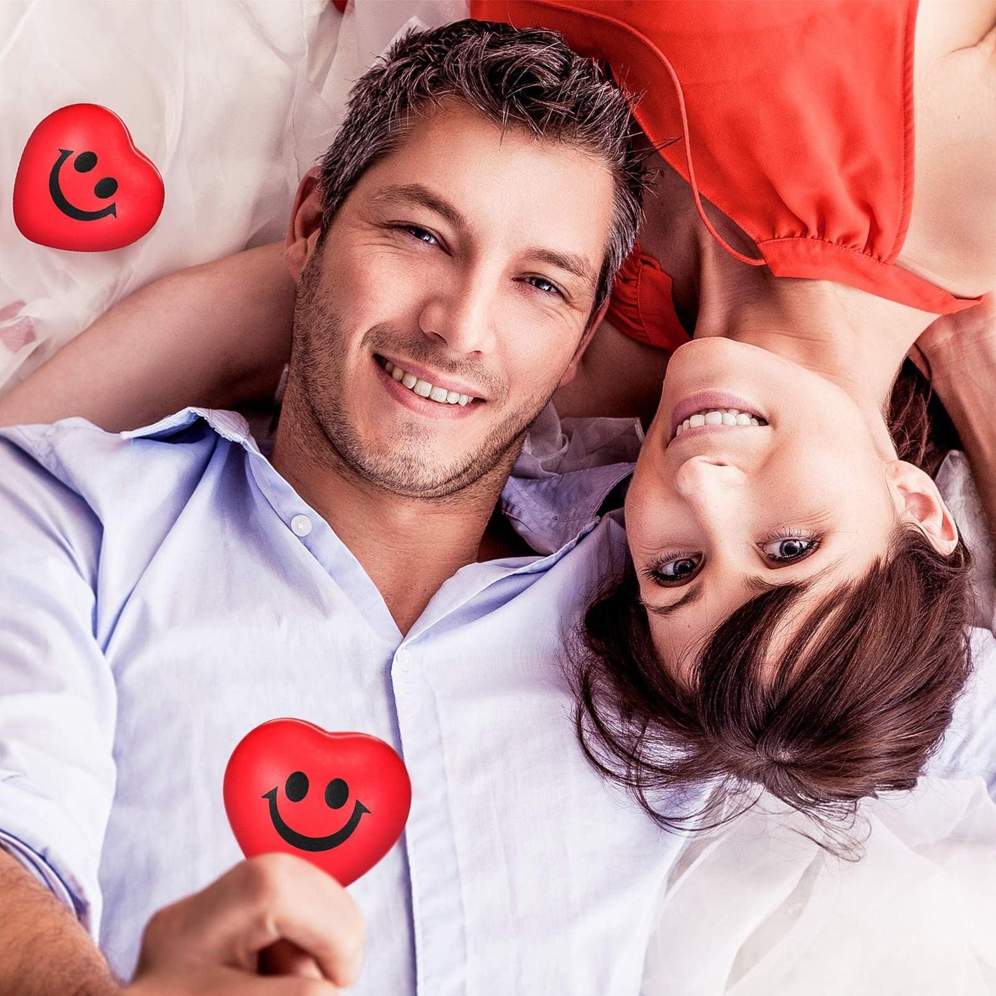 48 Pieces Stress Balls Bulk Valentine'S Day Heart Stress Balls Red Smile Face Squeeze Balls Mini Foam Balls Heart Shaped Smile S